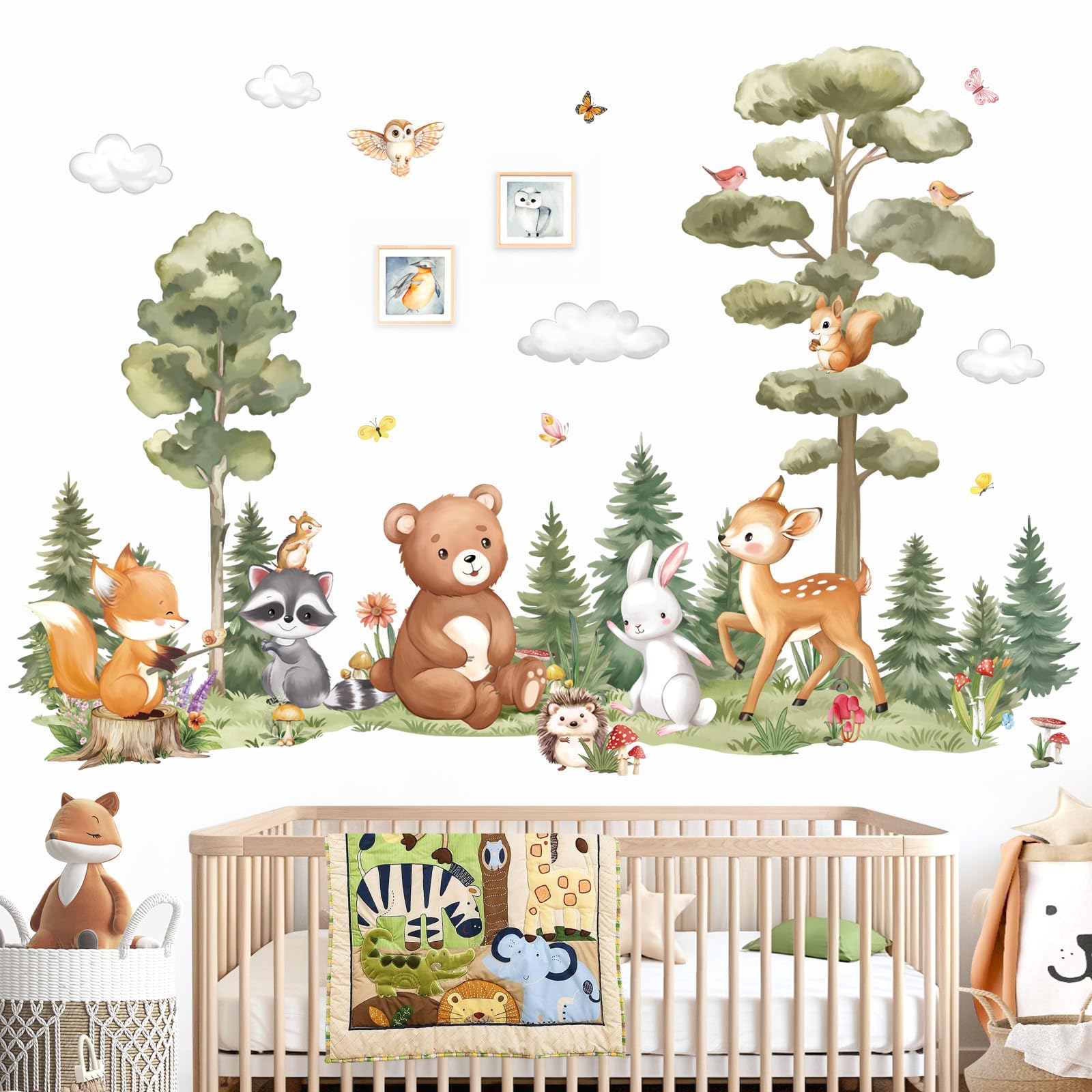decalmile Large Woodland Animals Pine Tree Wall Decals Forest Animals Bear Deer Fox Wall Stickers Living Room Baby Nursery Kids Room Wall Decor(XL) - Image 3