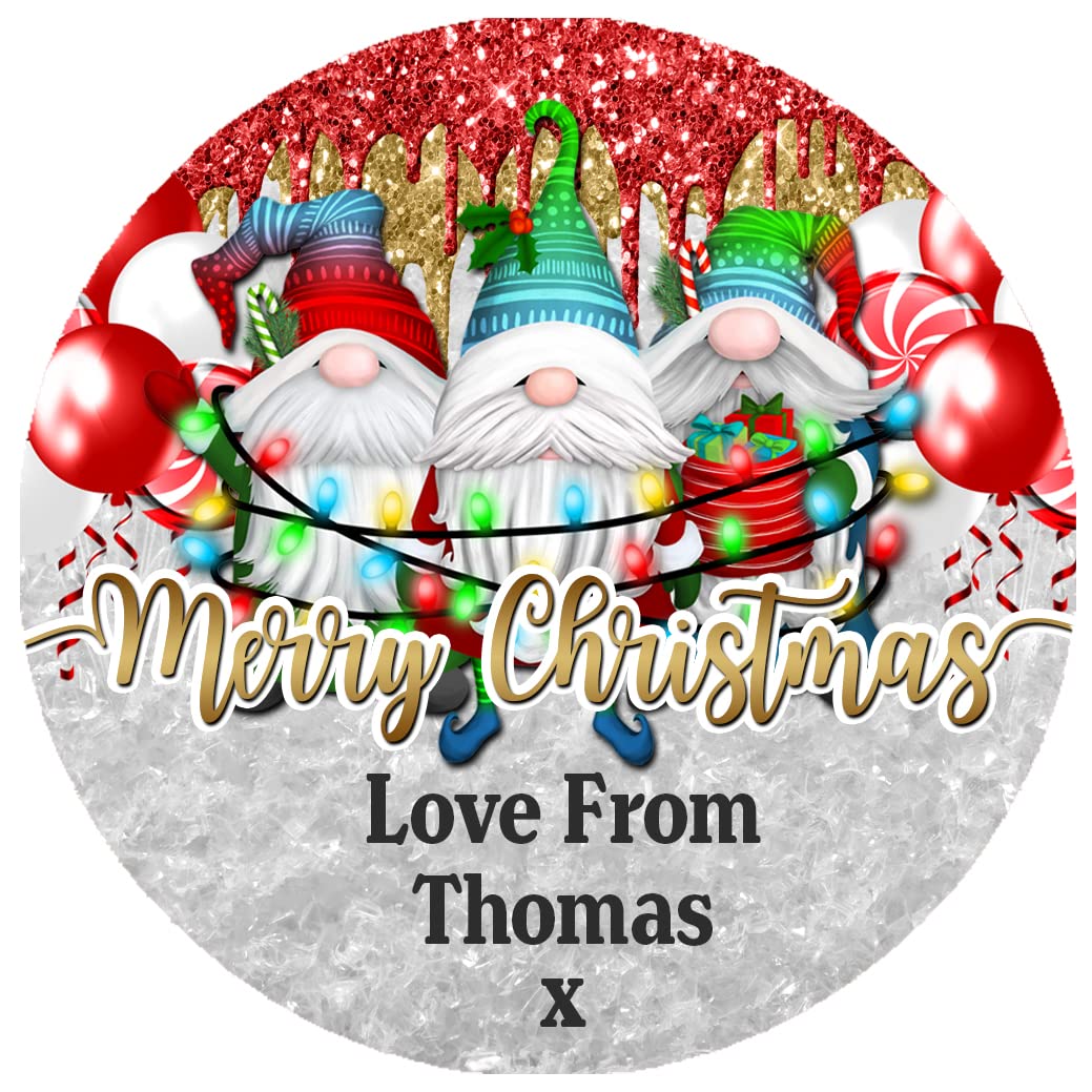 The Retouch Oasis 1 Sheet Of Personalised Christmas Gnomes Stickers (Buy 2 Sheets Get 1 Present Labels Tags Xmas