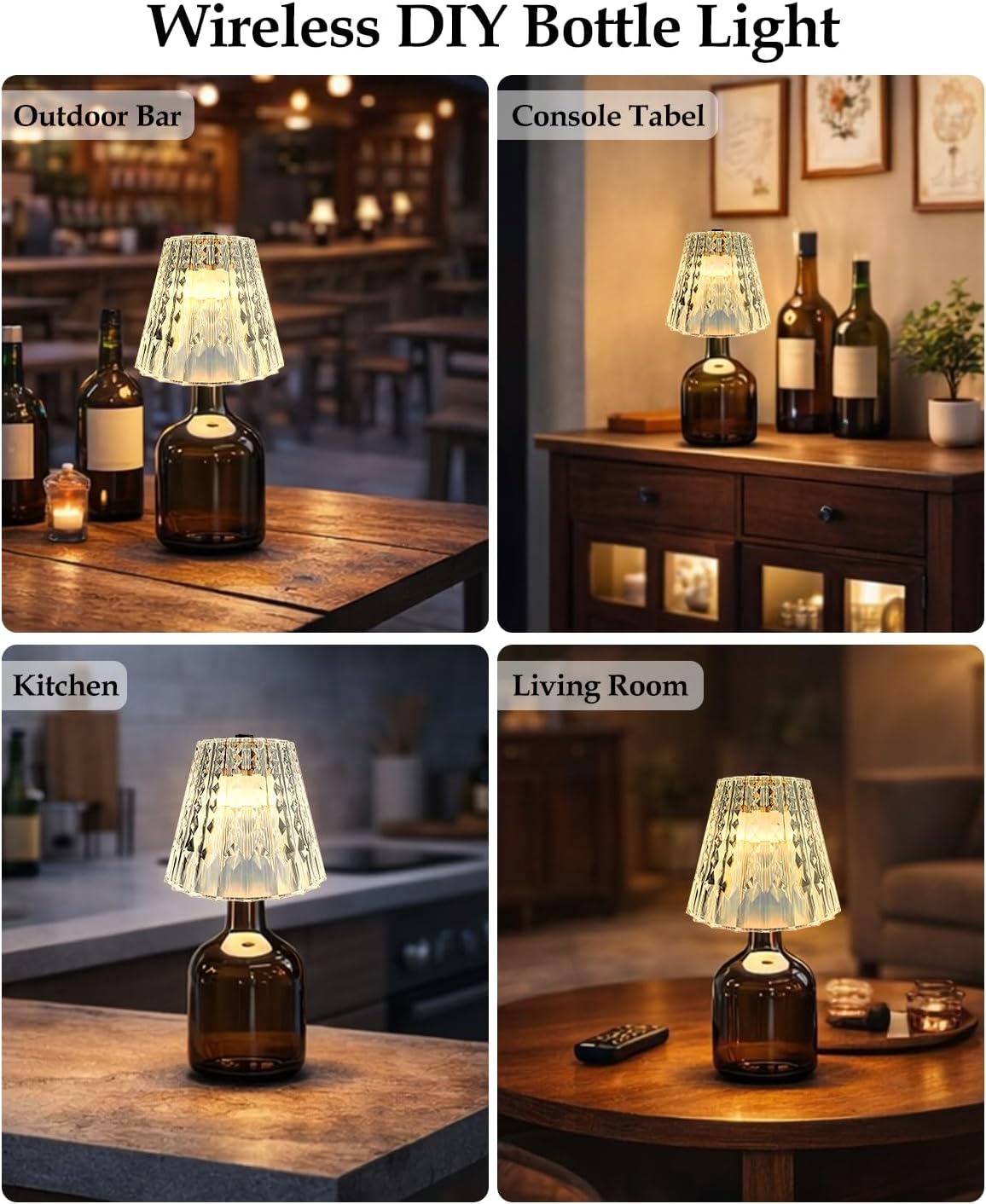 Wireless Bottle Lamp, 3 Color Rechargeable Wine Bottle Lights for Liquor Bottles, Acrylic lampshade Light with Touch Dimming for Room, Bar, Restaurants, Party, Decor