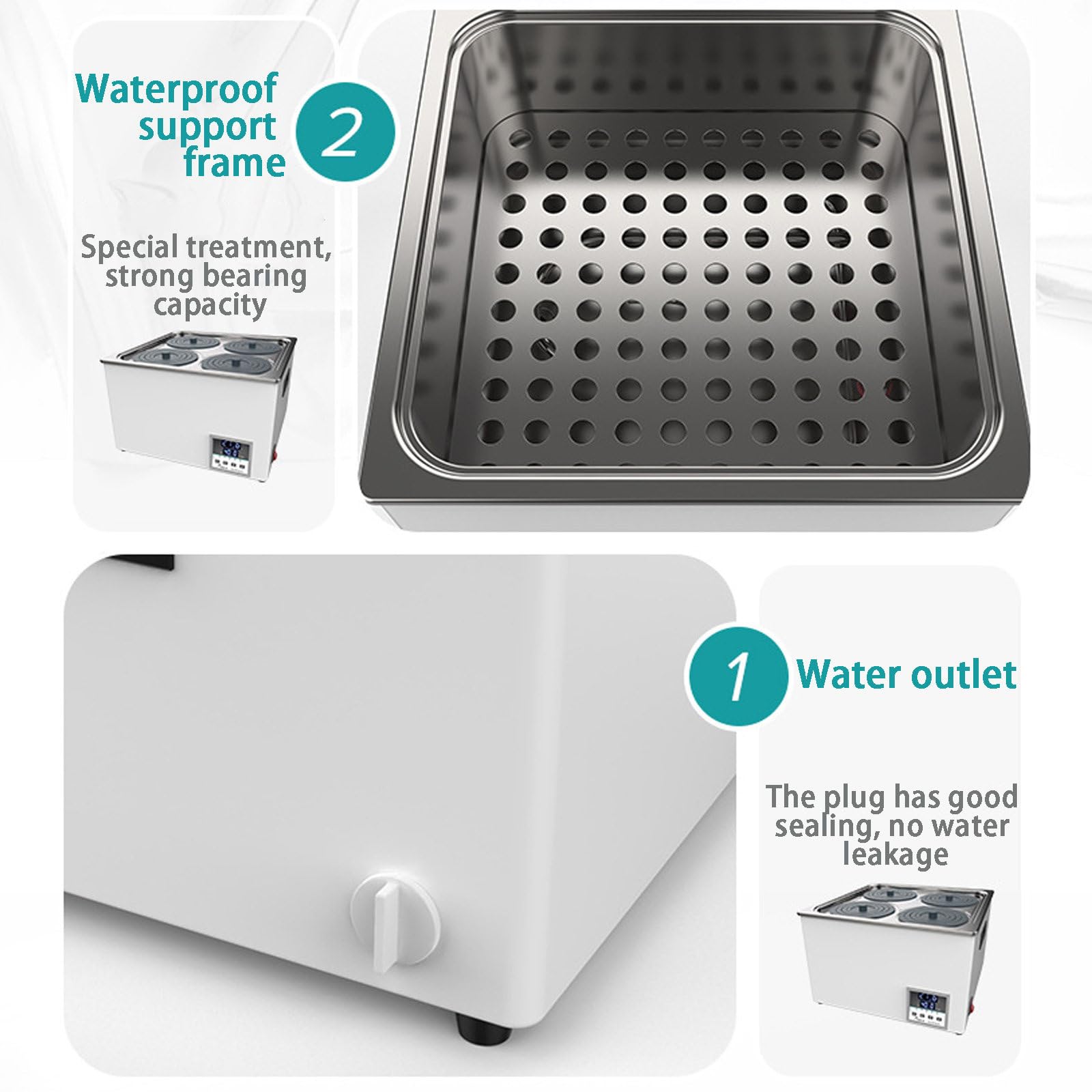 Baño María de Laboratorio (antiseco), Calentador Digital de baño María de 1/2 4/6 Orificios, con Orificio de Drenaje + Tapa Ajustable + Soporte Impermeable (Doble Orificio, 600 W)