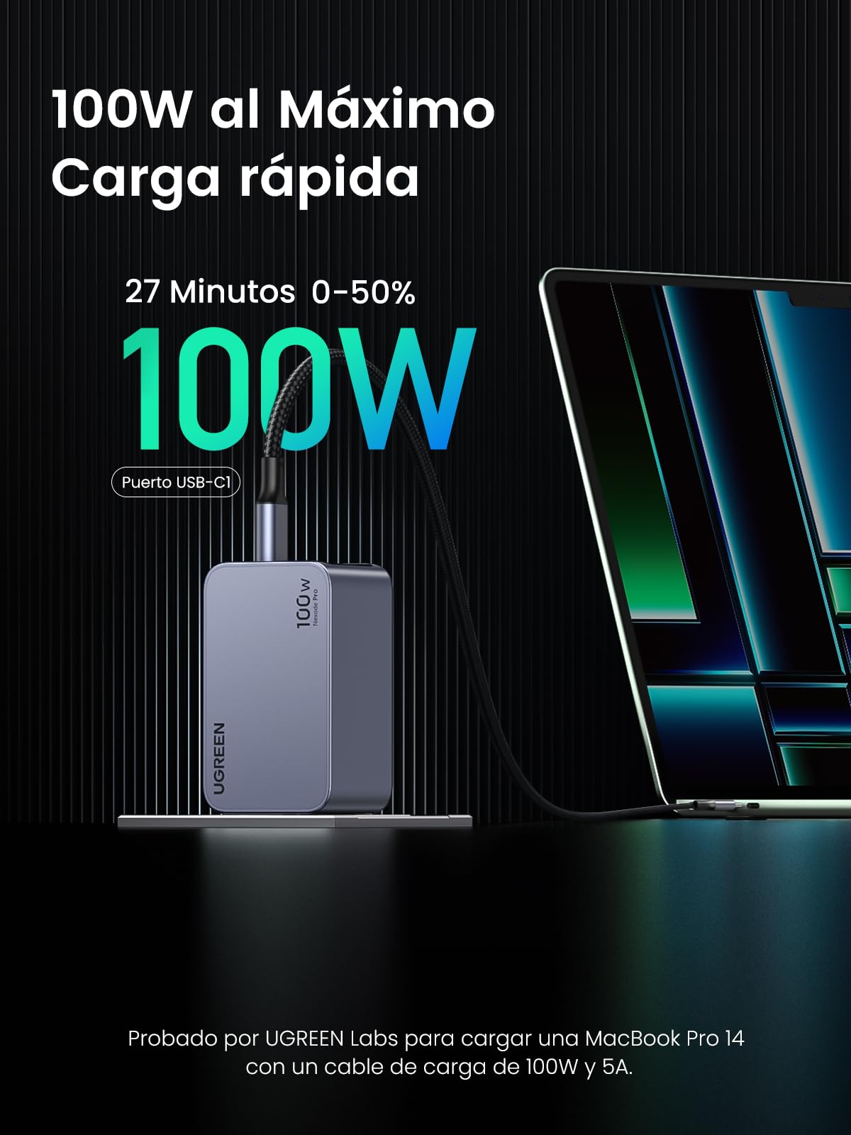 UGREEN Nexode Pro 100W Cargador USB C Carga Rápida GAN Adaptador | 3 Puertos PD 3.0 PPS 45W Compatible con Galaxy S26 S25 Ultra MacBook iPad iPhone 17 Pro MAX Air 16 Steam Deck