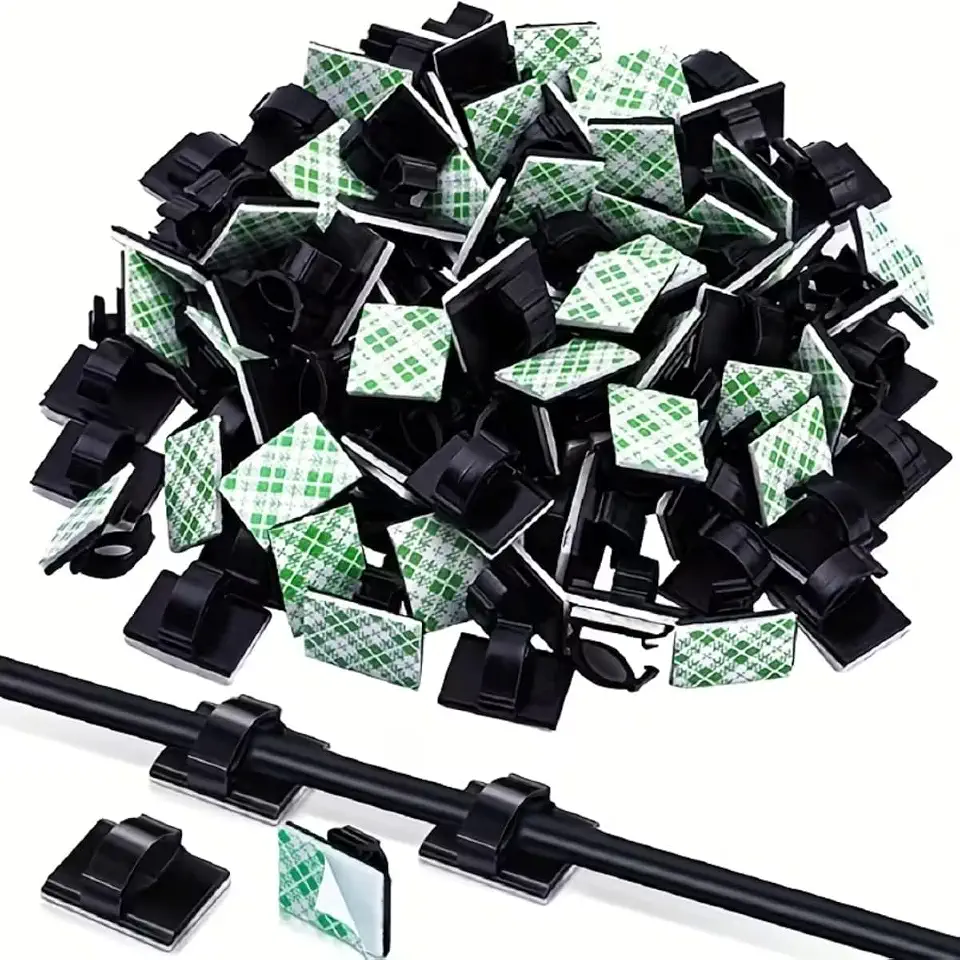 30Pcs Self-Adhesive Cable Clips, Black Wire Organizers Sticky Cord Management Clips, Drop Cable Holder Wire Routing Clamp for Car, Office, Home, Desk, TV and PC Cords