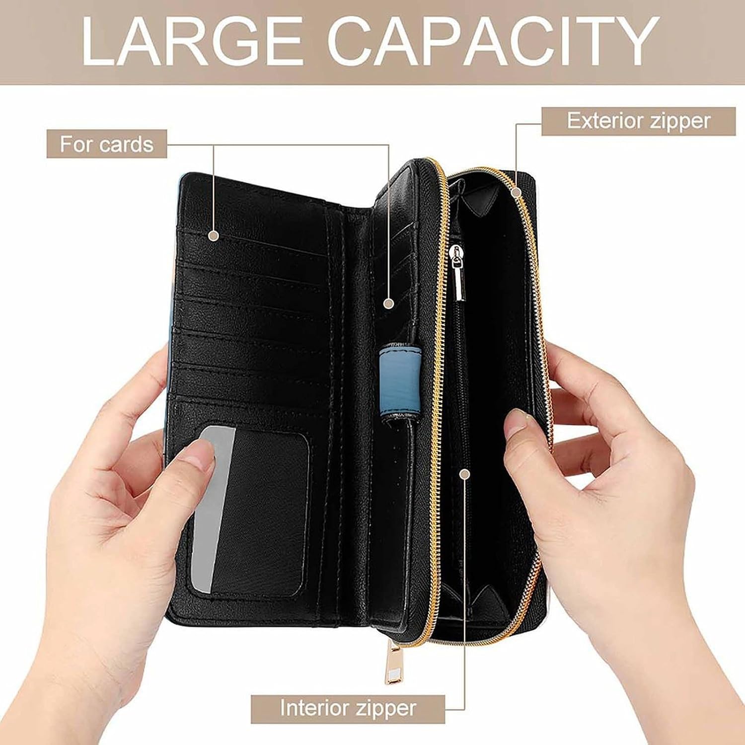 Blue And White Buildings And Sea Views Wallet,PU Leather Material, Small Wallet,Bifold with Zipper, Travel Wallet,Compact And Portable for Men And Women 7.8 * 4.3 * 1.4 Inches