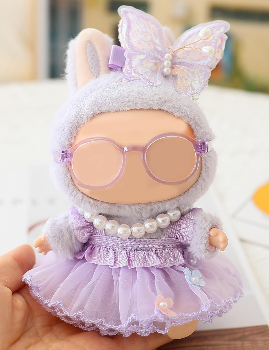 for Labubu Clothes Outfits Accessories for 5.91 - 6.7in Doll, Clothes for Labubu Doll 15-17cm, 5 Pieces Butterfly Tulle Skirt Purple Set (NO Doll)