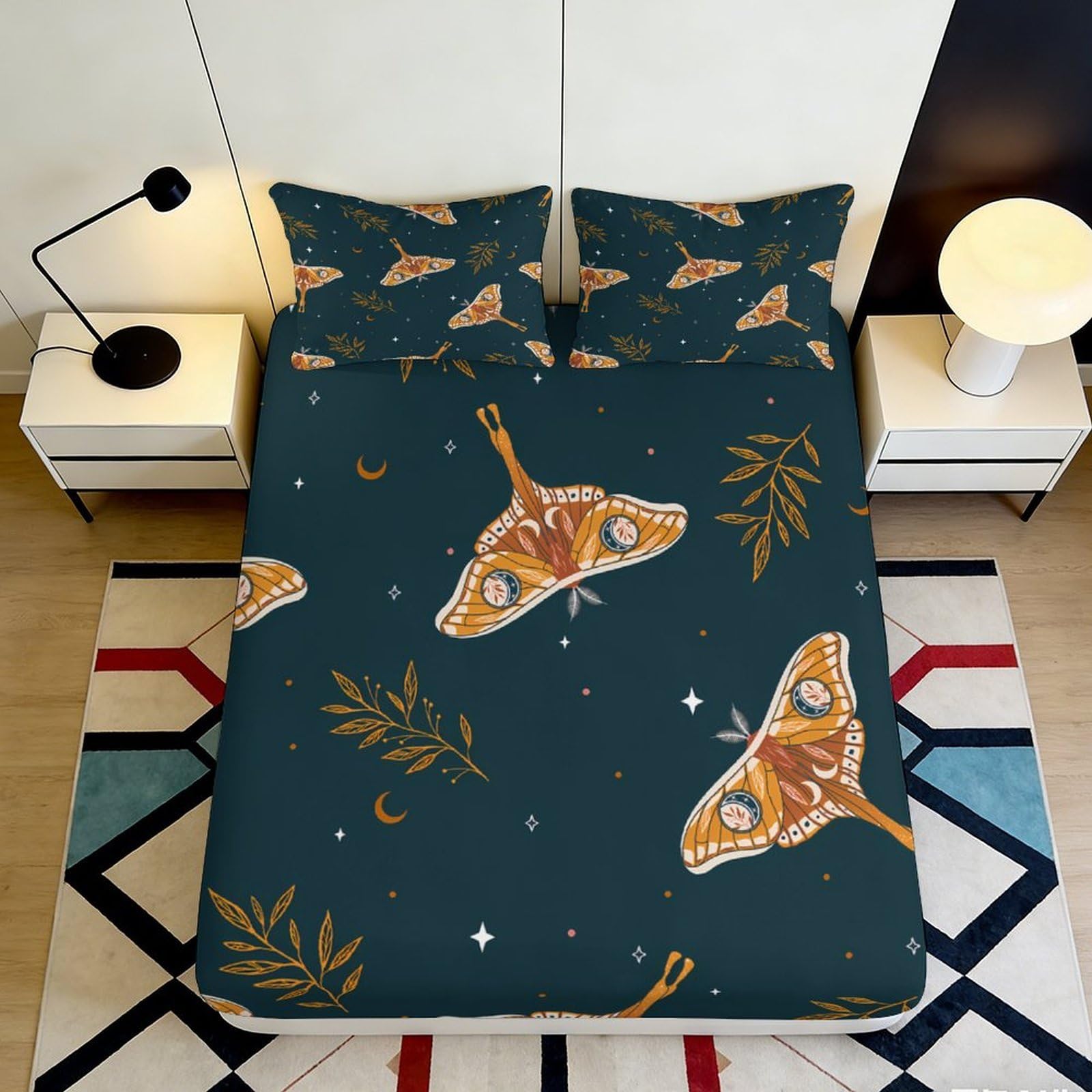 3D Printed Butterfly Pattern Fitted Sheet Microfiber Soft Breathable Moth Design Mattress Cover for Bedroom Dormitory Guest Room Mattress Protection Decor 120x200x25cm