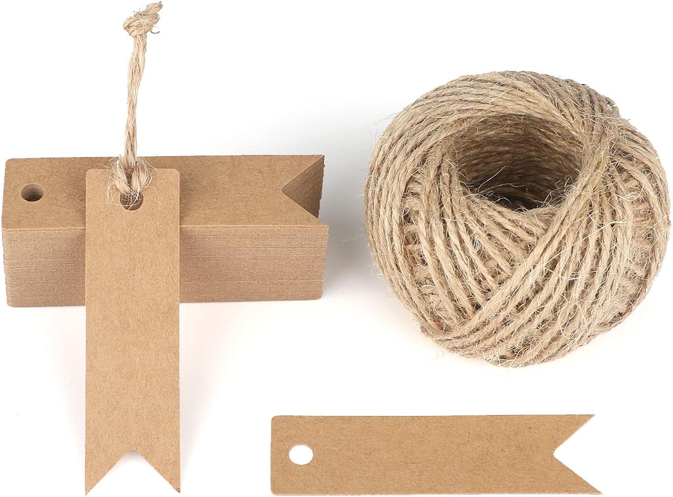 G2PLUS 100 PCS Kraft Paper Tags with String Craft Gift Tags Mini Size 7 cm x 2 cm Wedding Brown Hang Tags with 30 Meters Jute Twine (Brown)