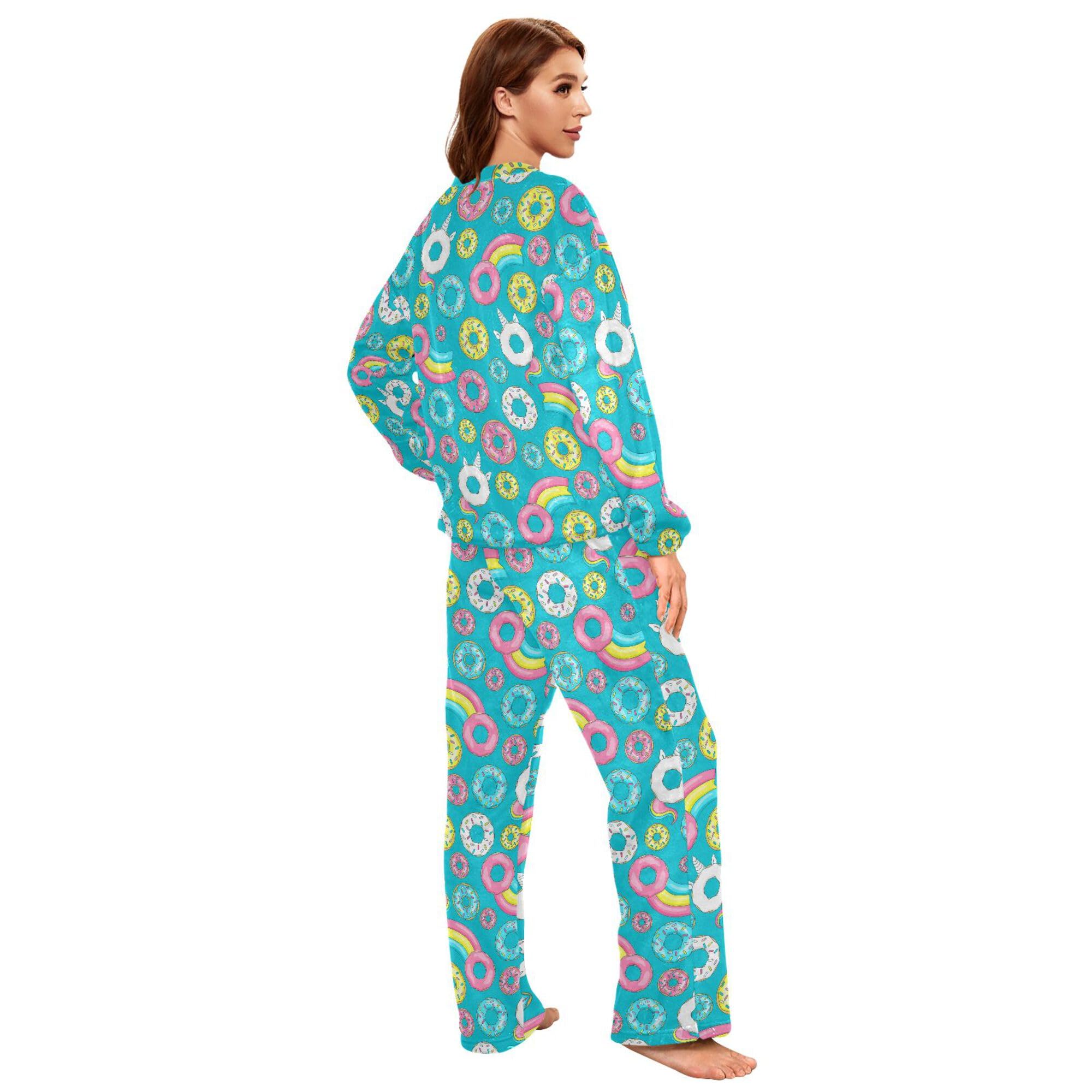 ALAZA Conjunto de pijama de forro polar para mujer, diseño de pato amarillo, manga larga, ropa de dormir de dos piezas, ropa de dormir térmica, pijama súper suave, talla S