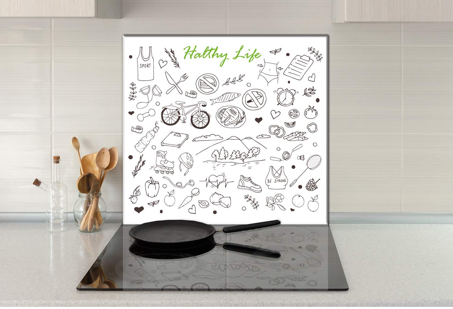 murando Paraschizzi in Vetro per Cucina Pannello Paraspruzzi per Piano Cottura Pannello per Parete Decorazione Grafica 60x60 cm Nero f A 10147 aq a