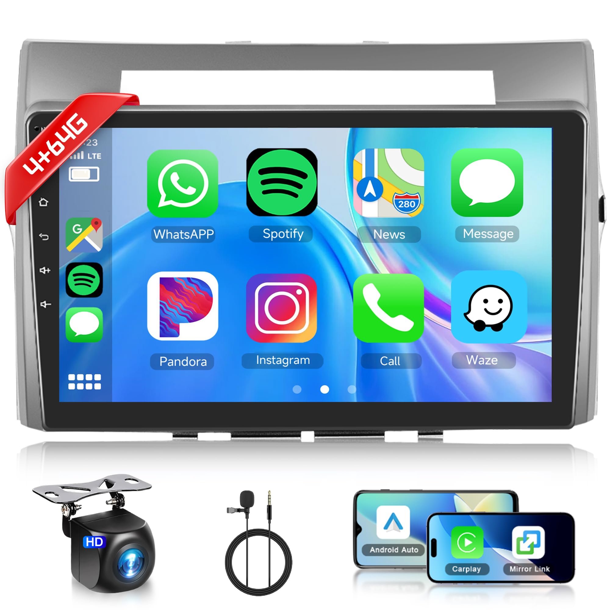 Inefala 2+64G Radio for Toyota Corolla Verso AR10 2004-2009 Android 15 with Wireless CarPlay Android Car, 9 Inch Screen for Car Bluetooth WiFi 26UI GPS FM EQ SWC AHD Rear Camera
