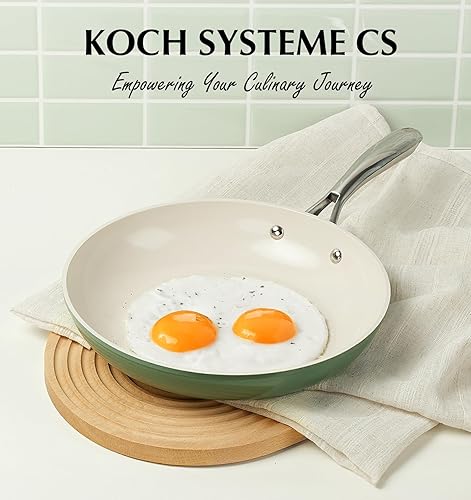 Miniatura 8 de KOCH SYSTEME CS Sartén antiadherente de 10 pulgadas con tapa, sartén de cerámica antiadherente con mango de acero inoxidable que se mantiene fresco,
