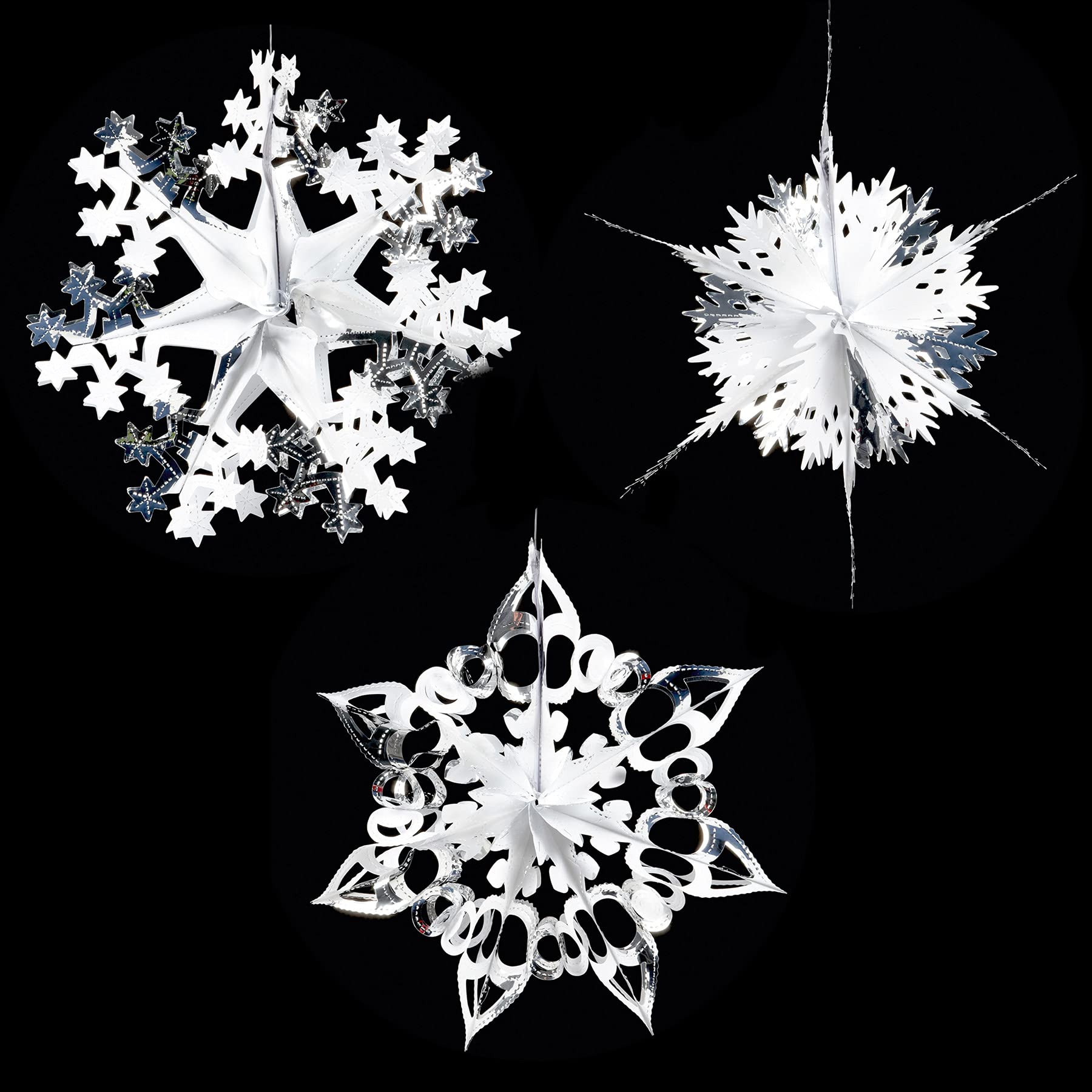 SET of 3 Christmas Foil Ceiling Decoration Hanging 40cm - Silver/White 0951
