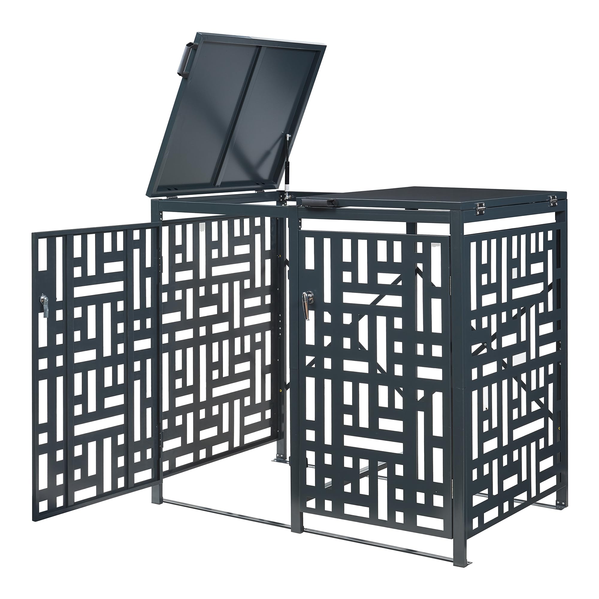 casa.pro Box Copribidoni in Acciaio Zincato Porte con Serratura e Coperchi a Ribalta Deposito per 2 Bidoni di Spazzatura da 240L Gabbia Traforata 116x132x80 cm Antracite