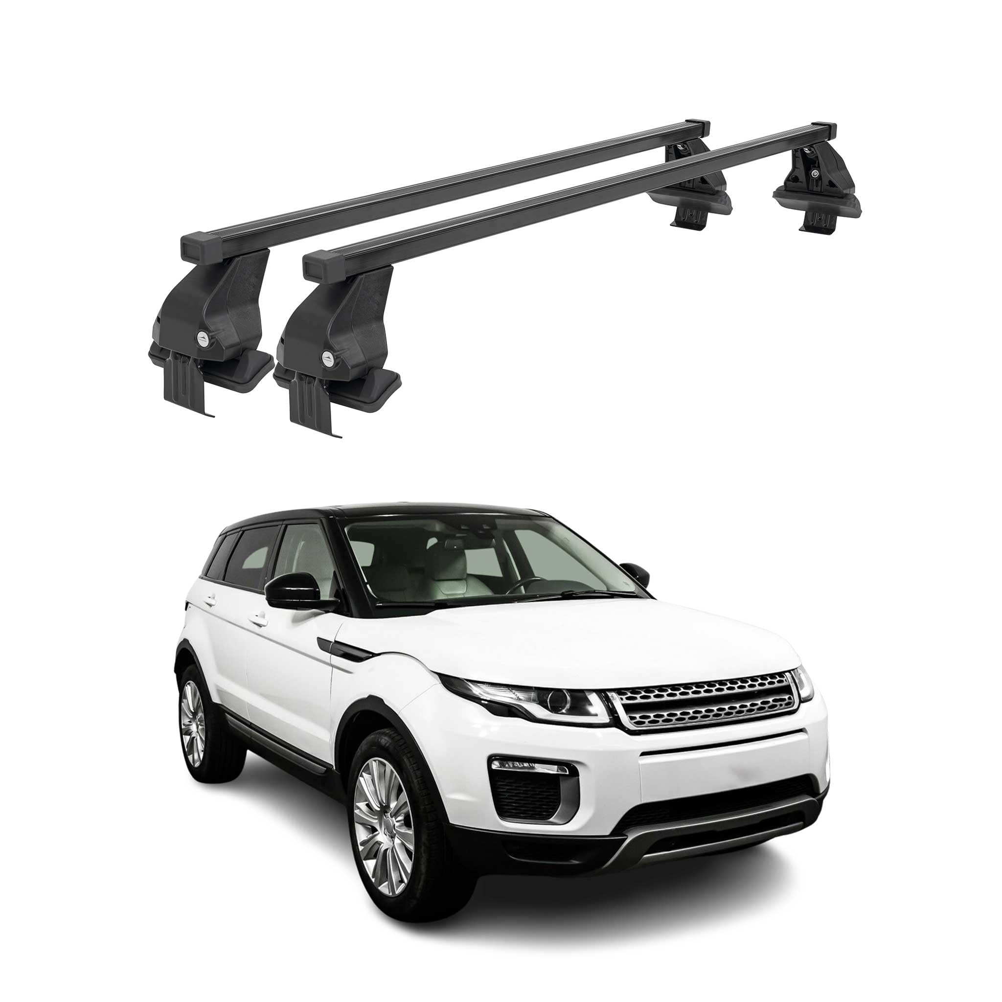 OMAC Barres de Toit transversales en Acier pour Land Rover Range Rover Evoque I L538 2012-2018 – Antivol Inclus – Testées City Crash – DIN 75302:2019 – ISO/Pas 11154:2006 – Charge Max 50 kg Noir