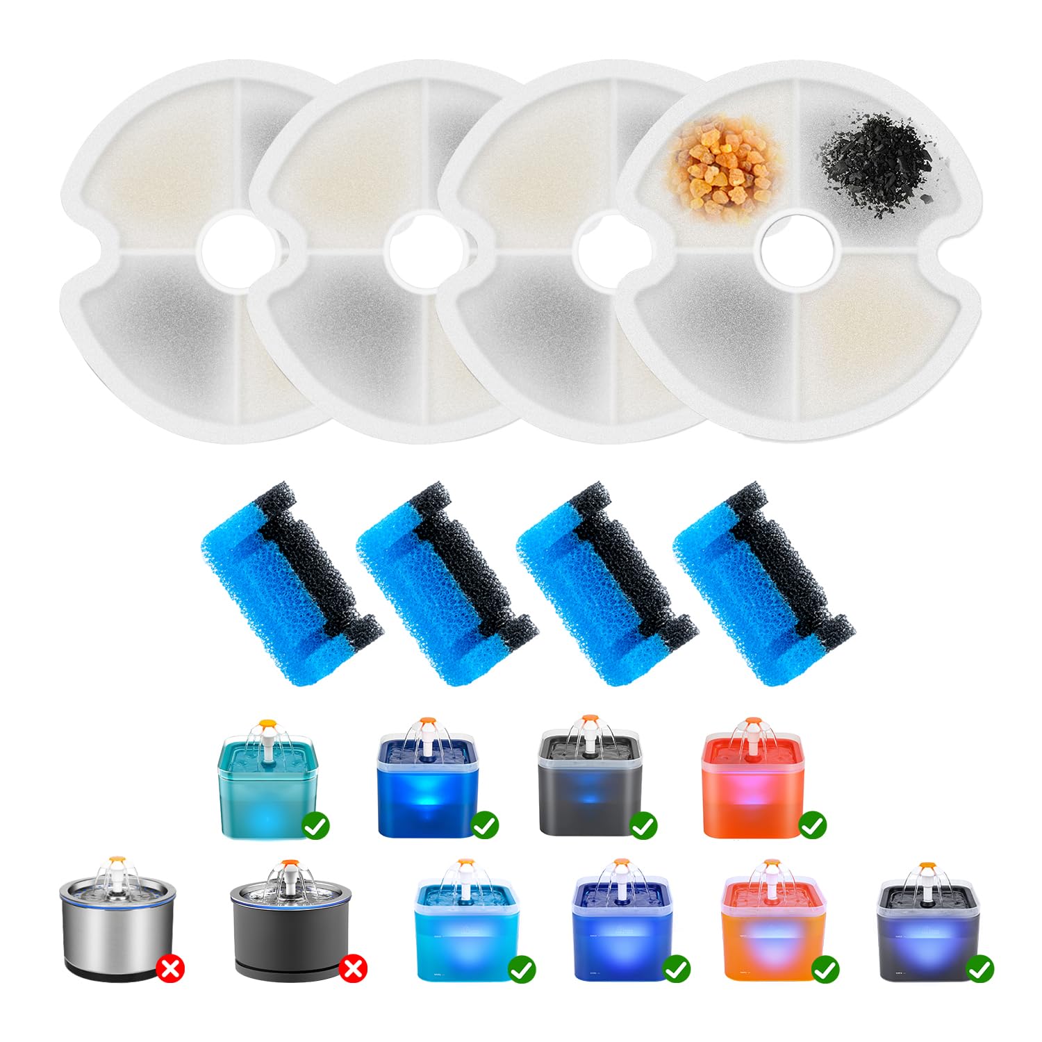 Wonder Creature Cat Water Fountain Filter Replacement, 4/8/12/4+4/8+8 Filters Pack for 2L/67oz Automatic Cat Fountain (4+4)