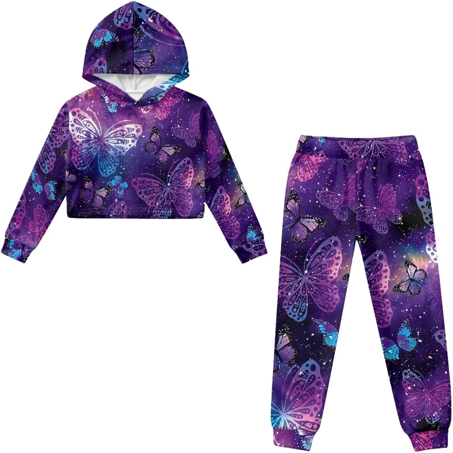 Girls' Active Sweatsuit 2 Piece Outfits Sweatshirt and Pants Girls Tracksuit Set Kids Crop Hoodies Clothing Sets