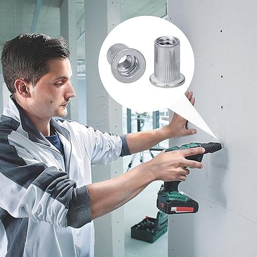 Miniatura 7 de 50 piezas 14-20 Tuerca de remache de brida de aluminio, tuerca roscada de inserción de cabeza plana UNC