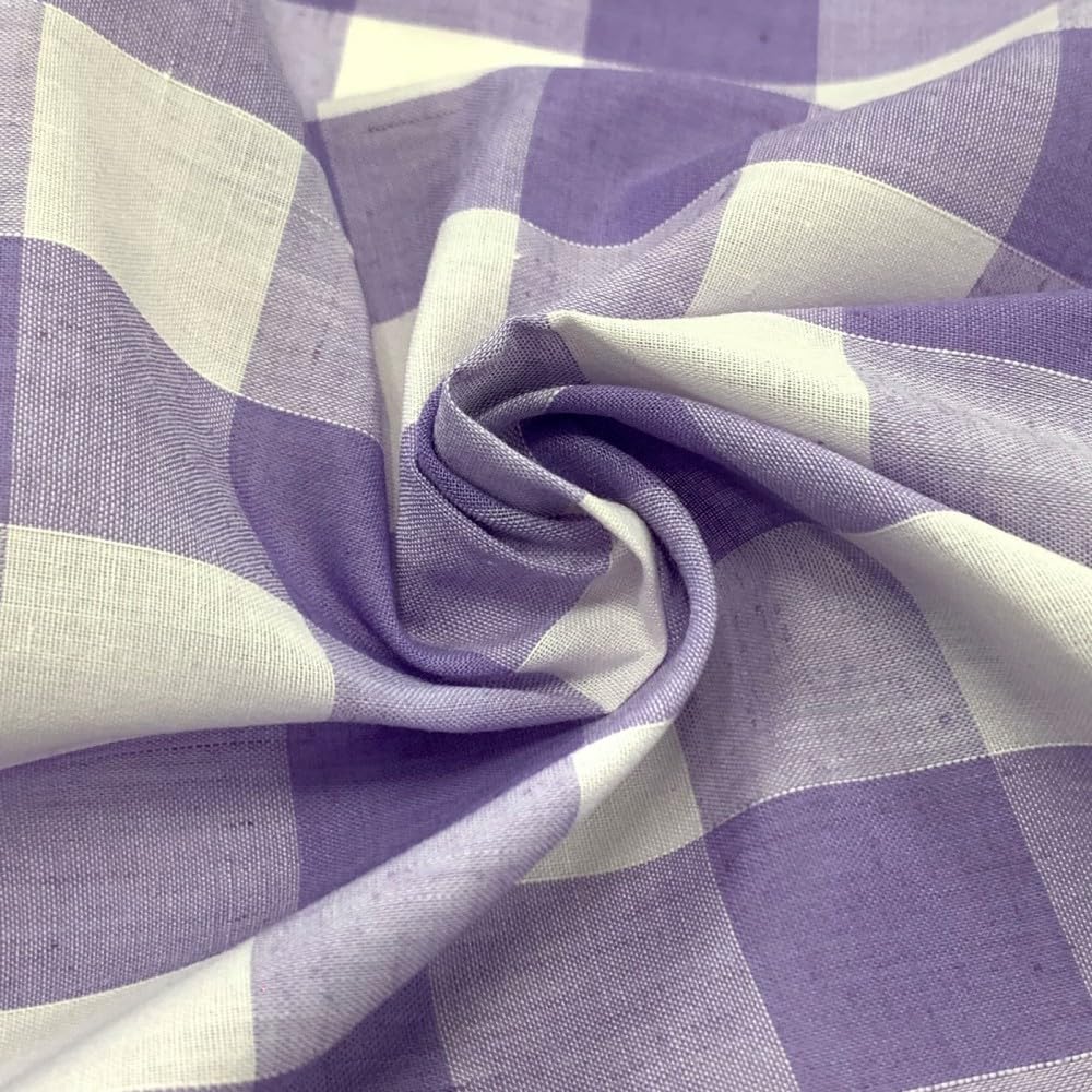 EU Fabrics Gingham Check Polycotton Fabric - Checked Polyester and Cotton Blend Fabric - 1 Inch Check Curtains Material - Ideal for Clothing, Table Cloths, and Crafts (Lilac, 1 METRE X 112CM)