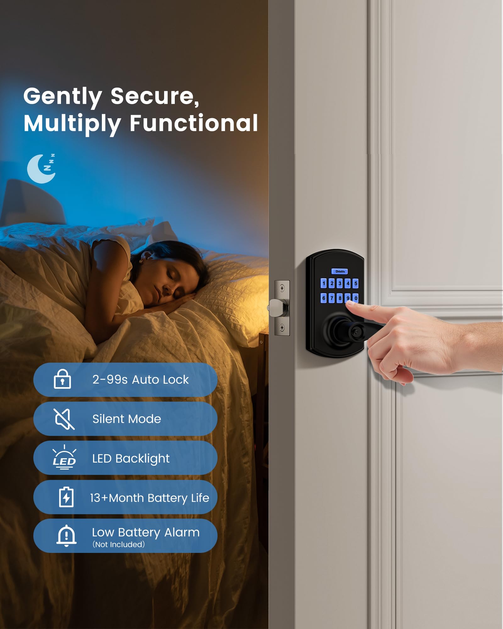 HIDALIFE Serrure Intelligente, Serrure De Porte D'entrée Sans Clé Avec Contrôle Par Application, Poignée De Clavier Pour Porte D'entrée, Airbnb, Bureau