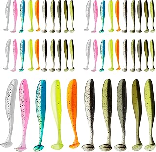 50 Pcs Soft Plastic Baits Paddle Tail Swim Baits Fishing Lures Glide Bait Paddle Tail Swimbaits Lures Bass Fishing Bait Pre-Rigged Jig Head Soft Fishing Lures Kit Trout for Saltwater Freshwater
