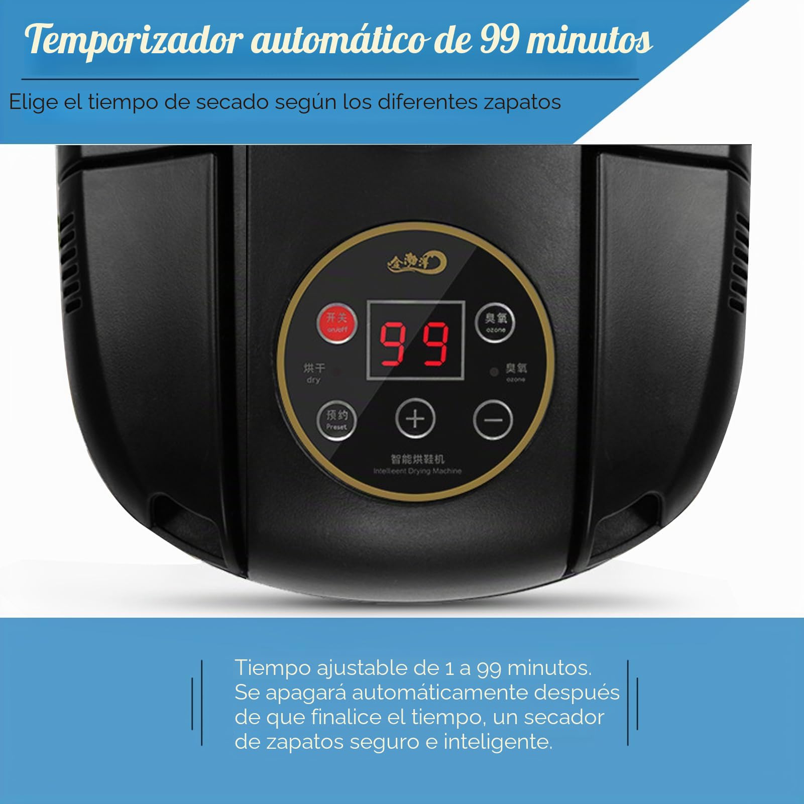 Secador eléctrico de zapatos y desodorante de ozono | Esterilizador secador de zapatos y botas con controles digitales y función de temporizador (modelo G-S6629B) (negro)
