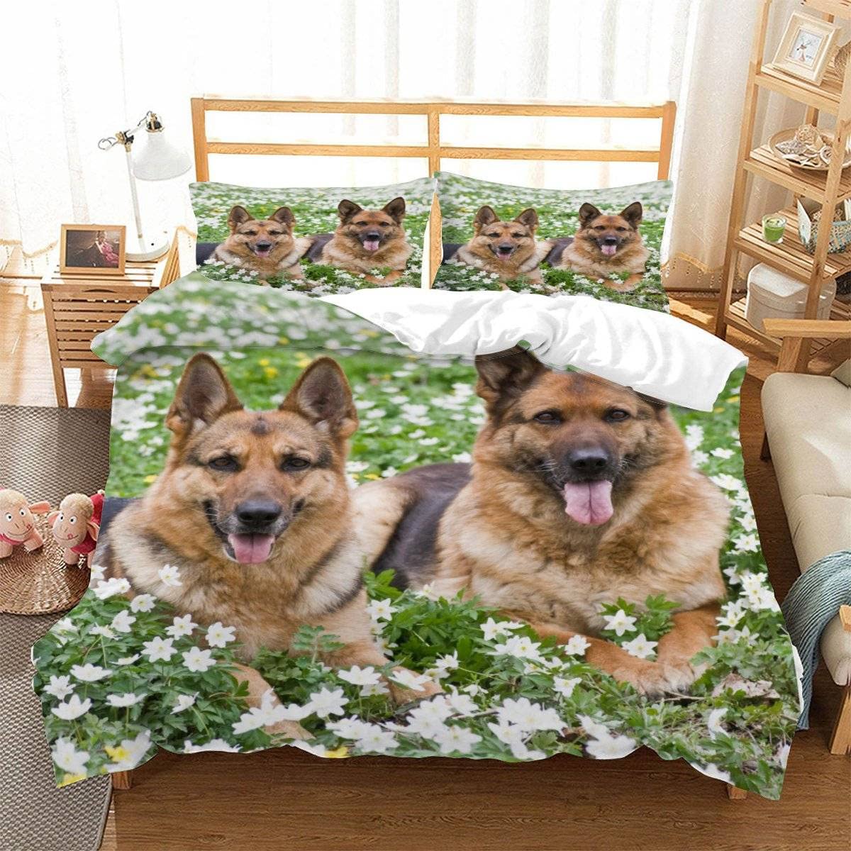 Set Biancheria Da Letto Con Cane Pastore Tedesco - Copripiumino 135x200 Cm E Federa 80x80 Cm, Reversibile, In Microfibra Morbida, Con Cerniera E Nastri Angolari - 3