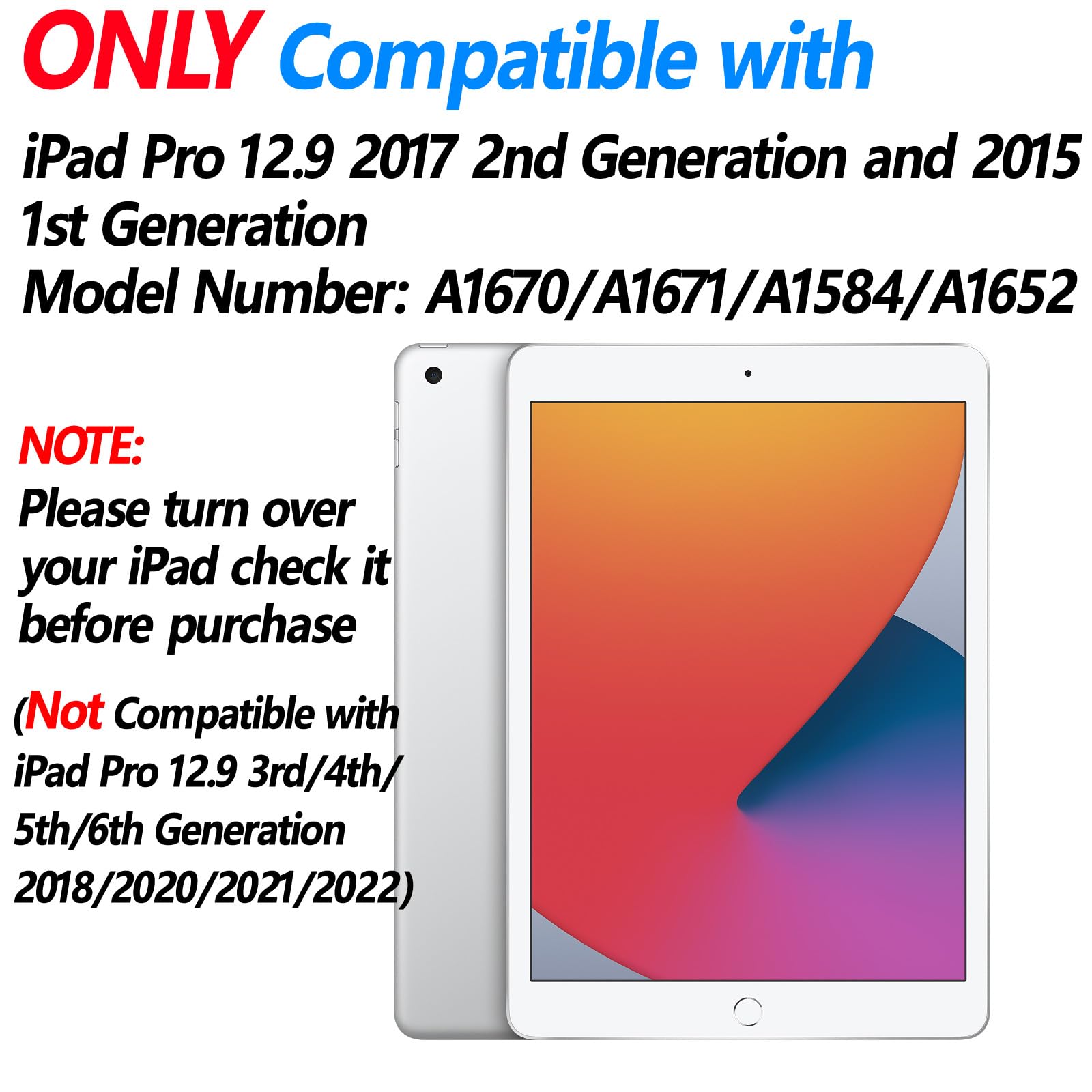 for iPad Pro 12.9 Case with Keyboard, Compatible with 12.9-inch iPad Pro 2017 2nd Gen, 2015 1st Gen- 7 Colors Backlit, Detachable Wireless Keyboard, Smart Folio Cover with Pencil Holder, Black