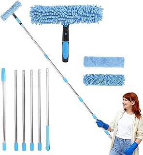 Teleskop Fensterwischer Abzieher Set 4M Fensterputzer Set 2 in 1 Fensterreiniger Set für hohe Fenster im Innen-und Außenbereich,Bad,Dusche,Auto