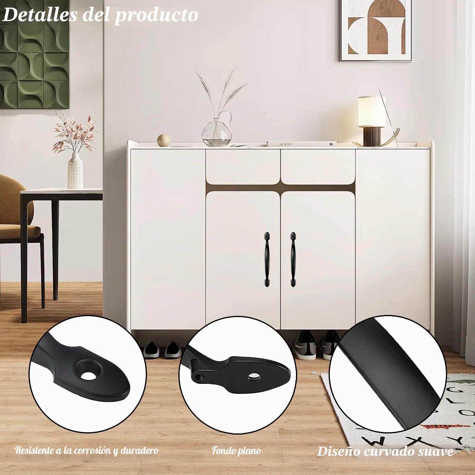 8 Piezas Manija Negra de Aleación de Zinc y Acero Inoxidable para Puerta de Muebles, Manejar Tiradores de Cajones Granero, Con 16 Tornillos, Para Armarios, Puertas de Jardín(158 x 20 mm)