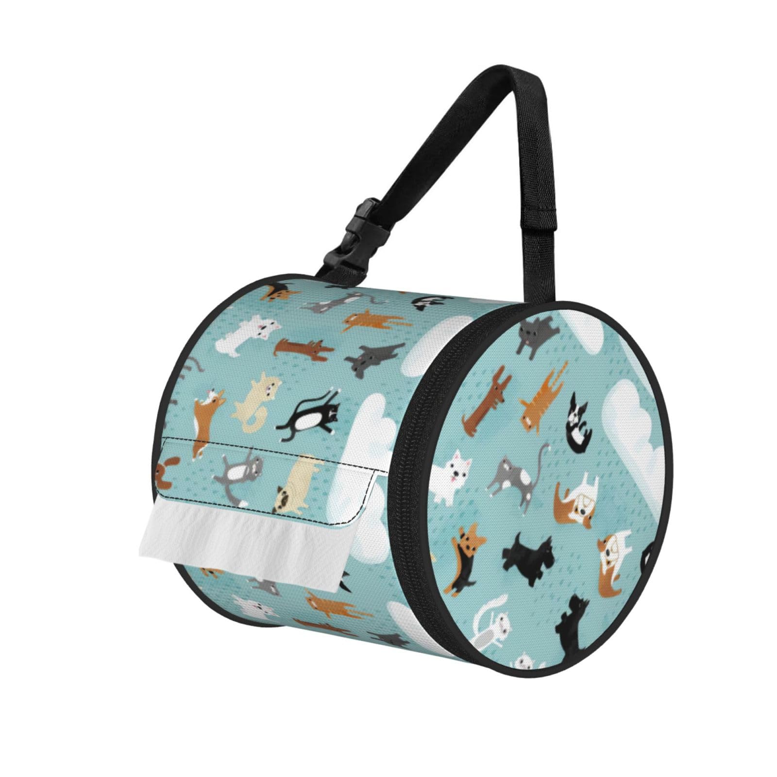 Raining Cats & Dogs Print Fashion Tissues Organizer Box, Hanging Tissue Holder For Purse Coins For Car Office Daily Outing