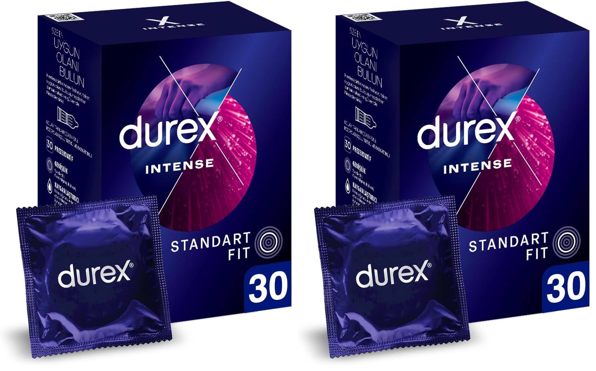 Durex Intense 30'lı Uyarıcı Jelli ve Tırtıklı Prezervatif (2 paketi)