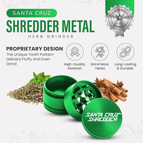 Miniatura 3 de Santa Cruz Shredder Molinillo de hierbas de metal con parte superior moleteada para un agarre más fuerte, 3 piezas, pequeño de 1.7 pulgadas (verde)