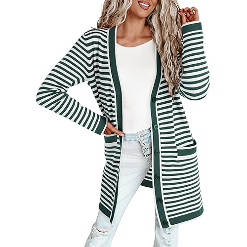 Dokotoo Cardigan Sweaters for Women Striped Open Front Button Down Womens Cardigan with Pockets 2024