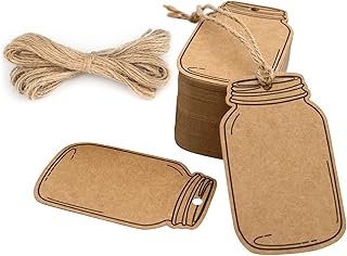 G2PLUS Kraft Paper Gift Tags,Blank Bottle Tags,100PCS Vintage Mason Jar Tags Canning Labels,Brown Hangtags with Natural Jute Twine for DIY and Craft, Canning Jars and Party Favors