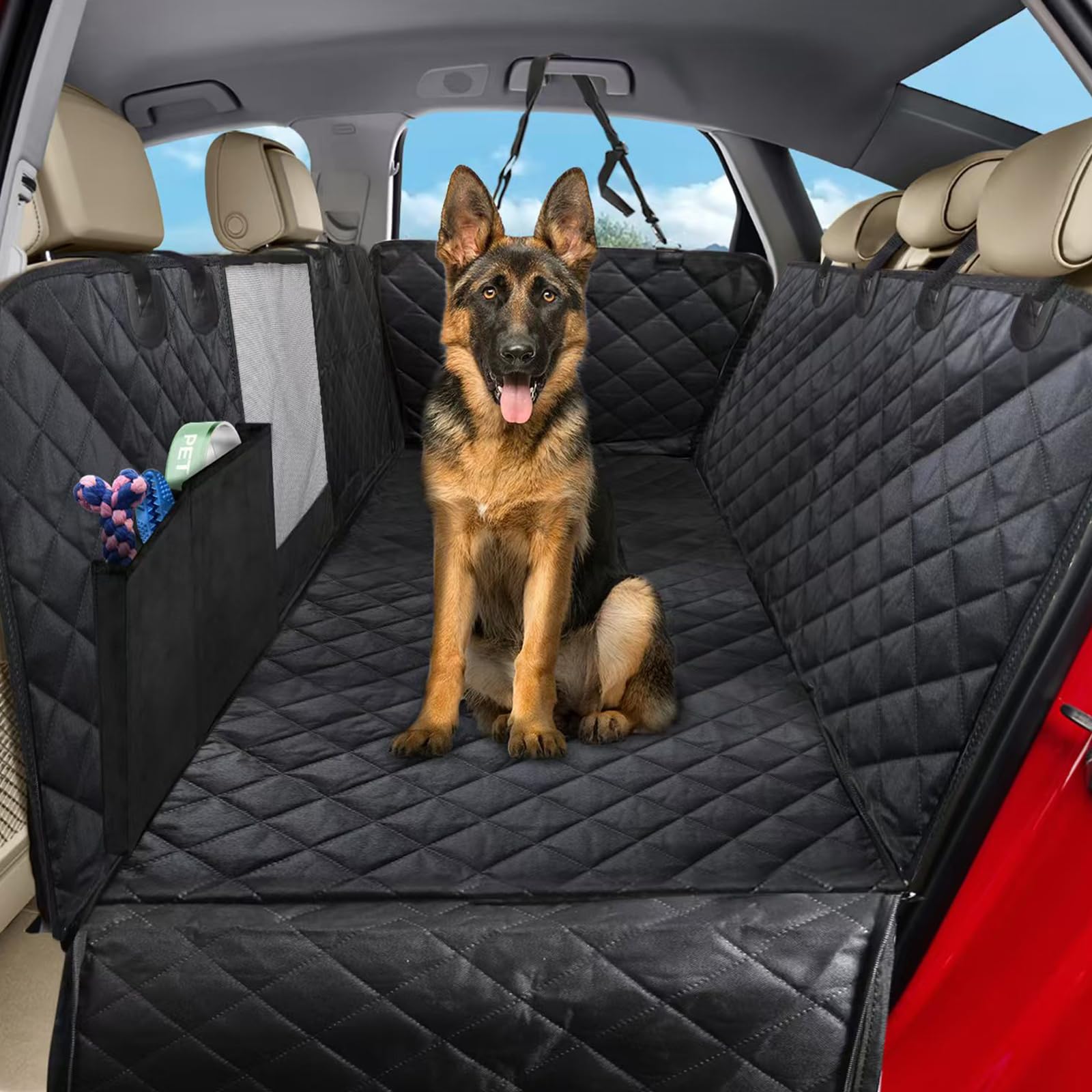 4 in 1 Car Cover for Dogs and Back Seats, Seat Covers with Side Protector Window, Waterproof, Non-Slip, SUV, Trucks (137 x 147 cm)