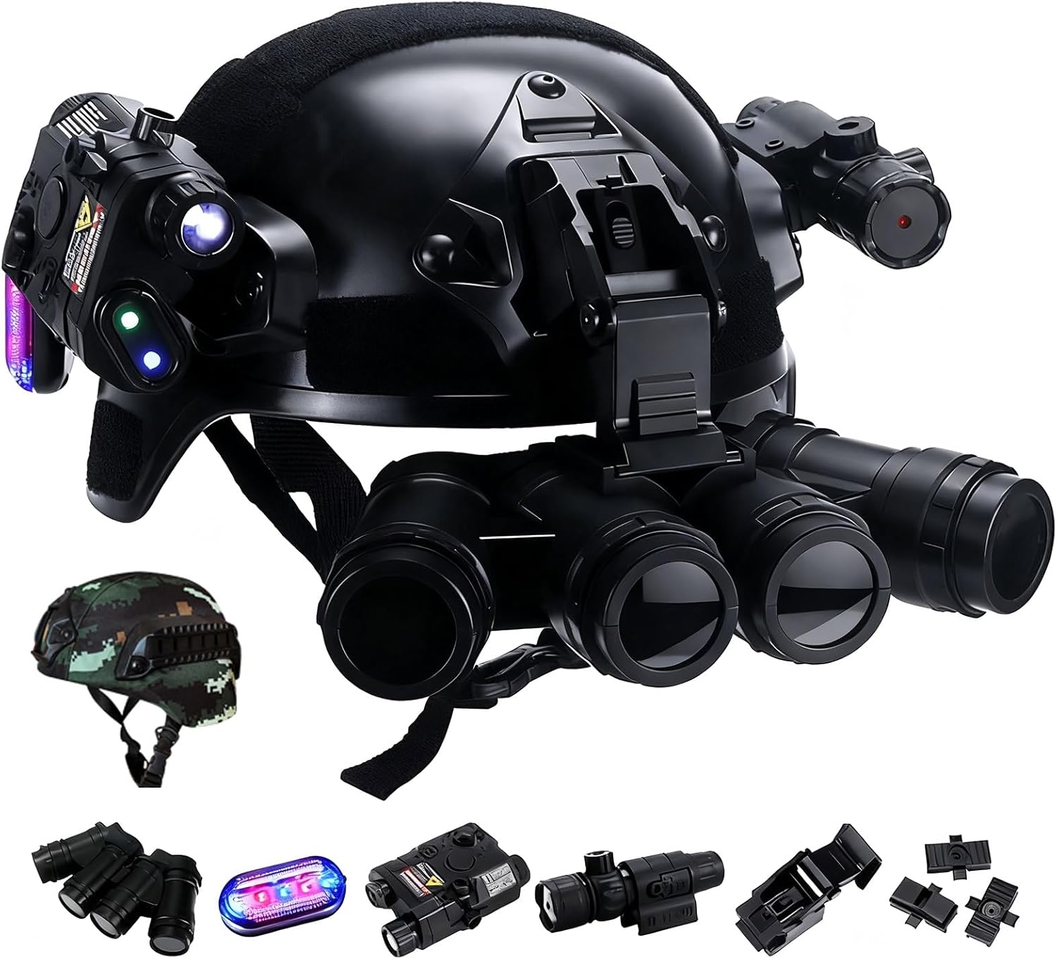 Children's Tactical Helmet Set, Paintball Combat Helmet with Flashlight & Helmet Cover for Outdoor Airsoft Game