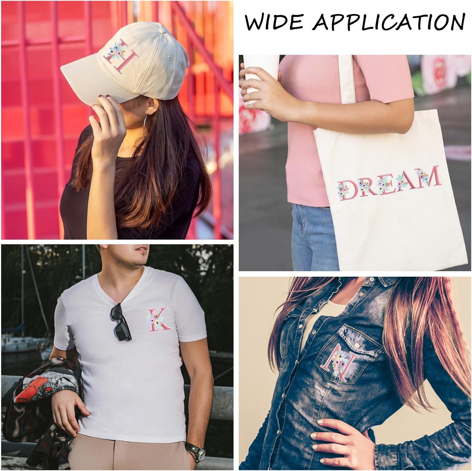 26Pcs A-Z Embroidery Alphabet Patches Pink Iron on Letter Patches Sew on Flower Letter Patch for Clothing Dress Shirts Jackets Backpacks Hats - Image 7