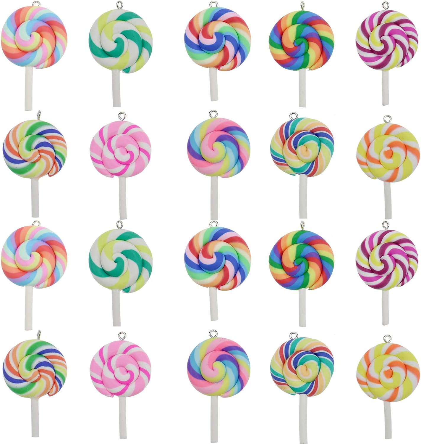 20pcs Colorful Polymer Clay Lollipop Pendant Charms by Kukiwhy - Cute DIY Necklace Earring Keychain Supplies