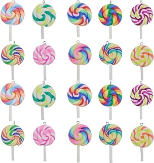 20pcs Colorful Polymer Clay Lollipop Pendant Charms by Kukiwhy - Cute DIY Necklace Earring Keychain Supplies
