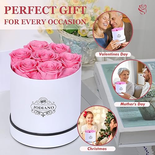 Miniatura 5 de Jodiano Flores preservadas en una caja rosas reales rosadas de larga duración regalo de cumpleaños para su aniversario día de la madre día de San