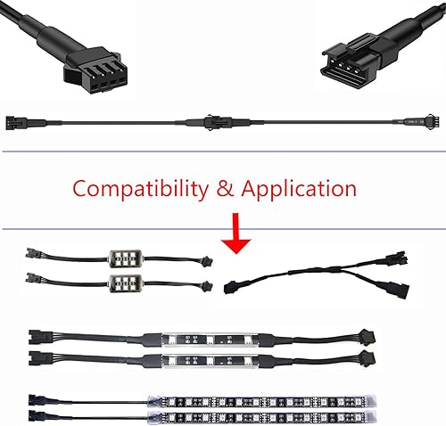 Miniatura 4 de Juego de 4 cables de extensión de luz LED RGB de 47.2in, multicolor para luces LED, motocicleta, ATV, coche, multicolor (4 unidades, 47.2in)