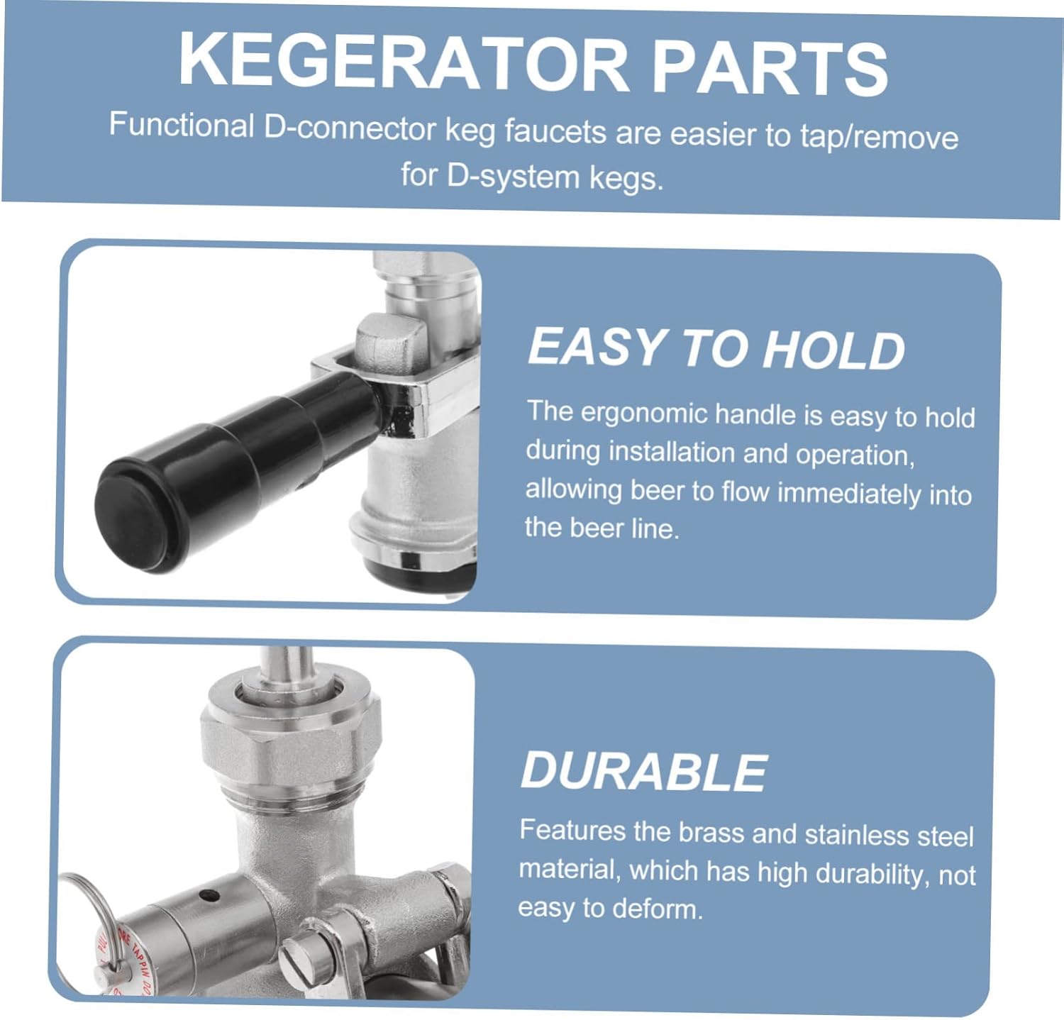 ABOOFAN 1set d Type Keg Coupler Pressure Relief Valve for Beer Dispenser Easy to Install Kegerator Part for D-system Kegs
