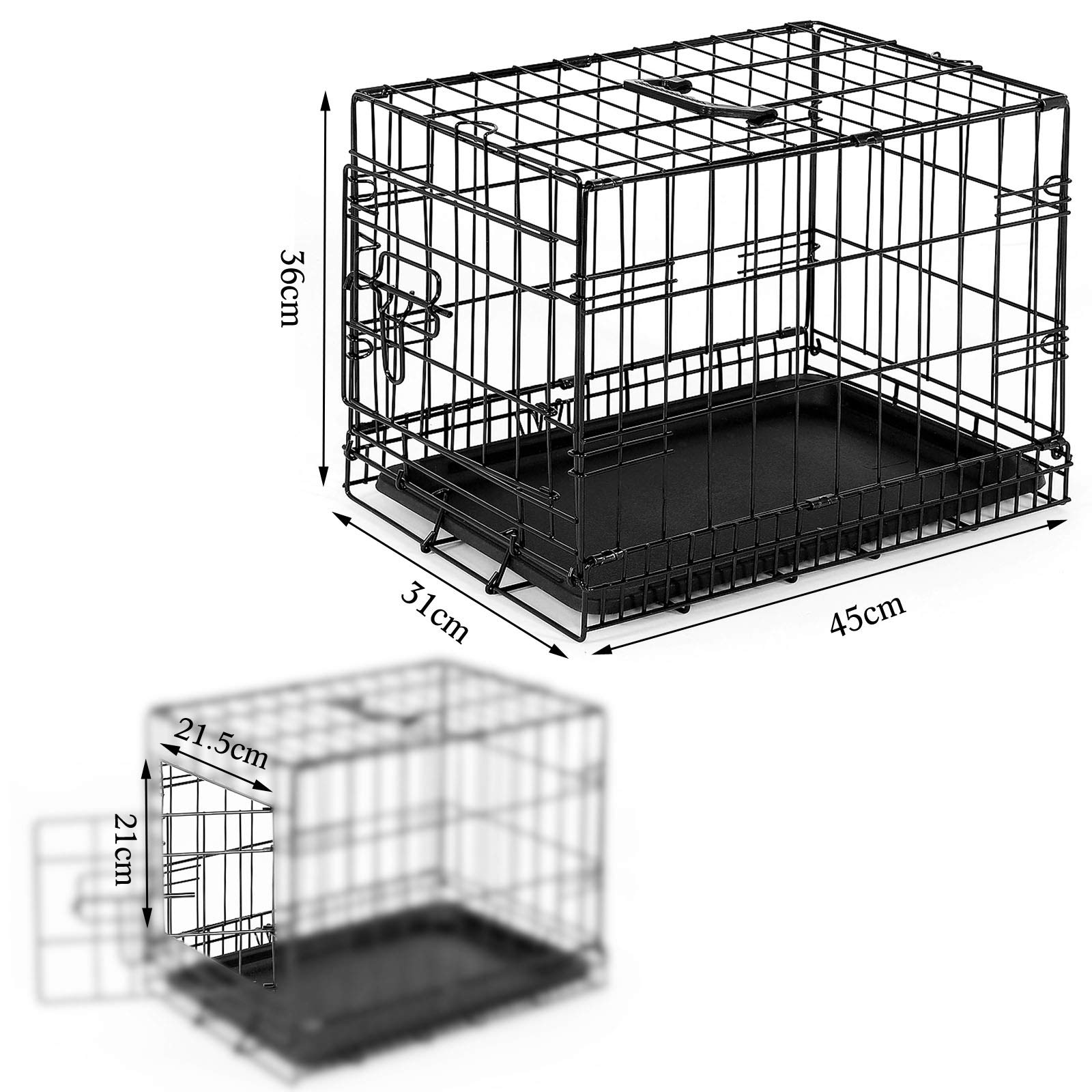 lionto Transporter dla psa i kota, 45x31x36 cm, metalowa klatka z plastikową wanną, solidne zamknięcia bezpieczeństwa i przegroda, uniwersalna skrzynia transportowa, kolor czarny