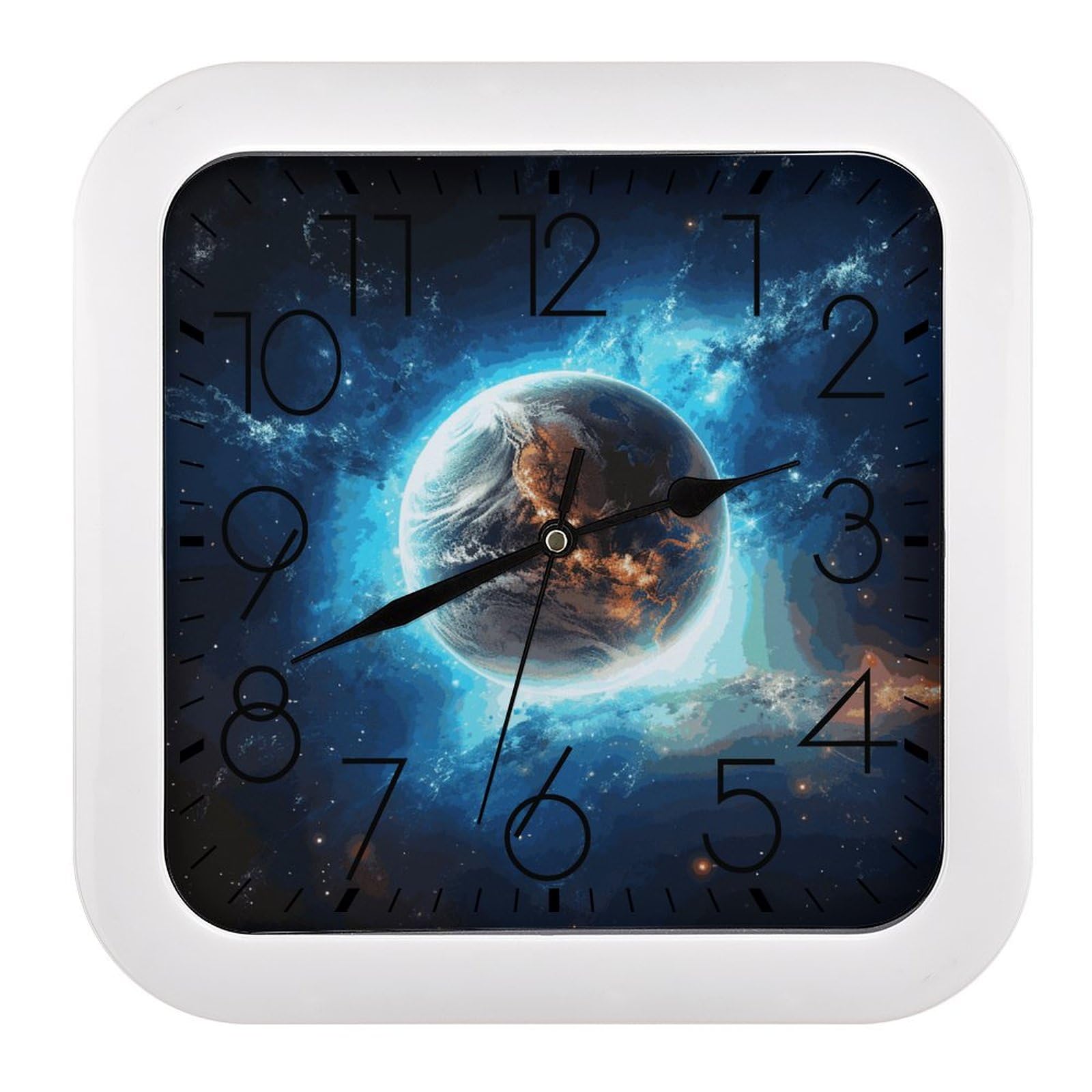 Horloge murale vintage bleue Terre dans l'espace carrée pour salon