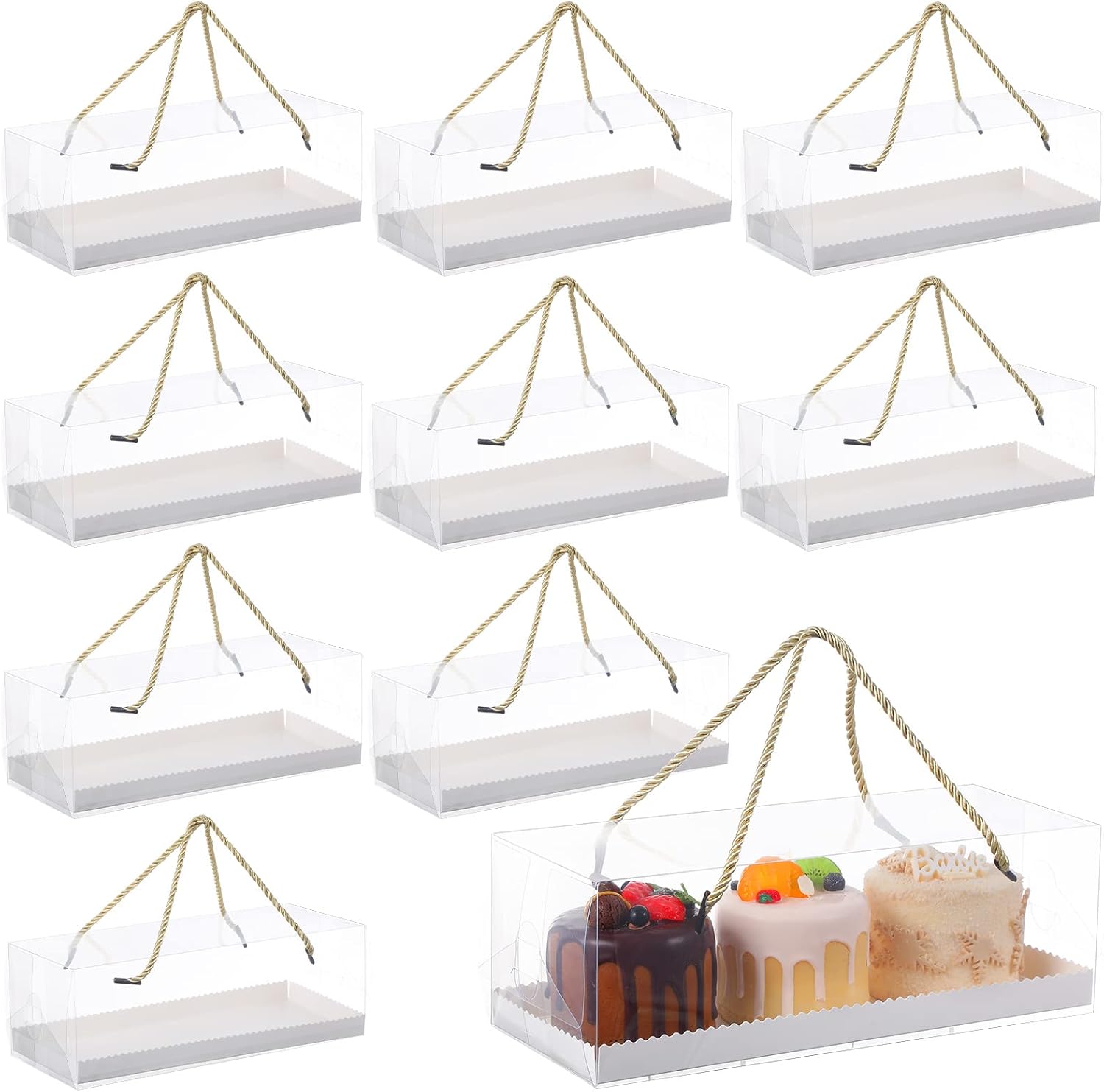 30 Pcs Clear Cupcake Boxes Bakery Cake Boxes with Handle and Paperboard Plastic Rectangular Cupcake Containers Portable Clear Gable Boxes Dessert Cookies Gift Boxes for Party Favor 10.8 x 4.3 x 3.7''