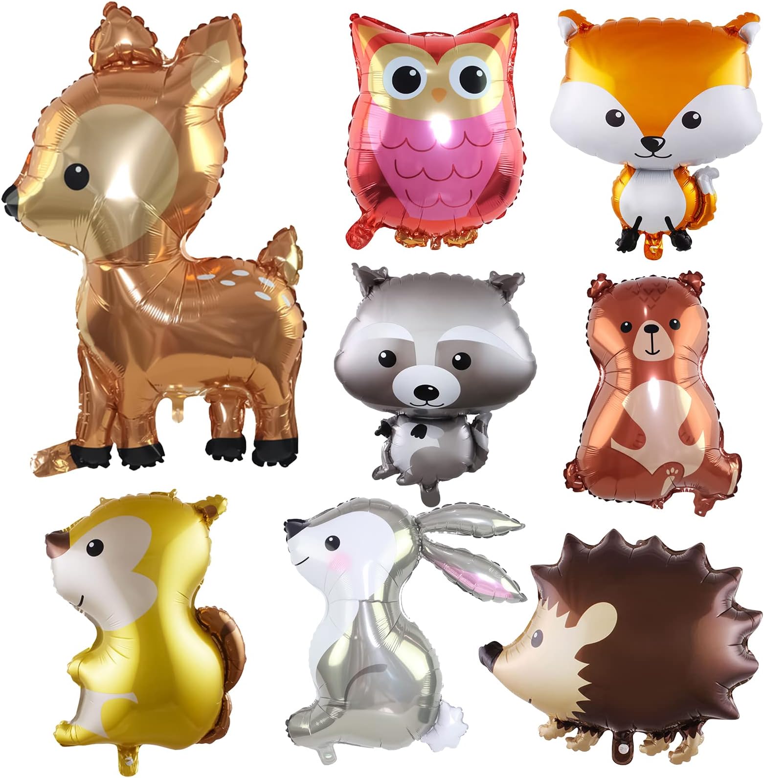 Giant Woodland Animal Balloons Kit - 8 Piece (20-30IN) Rabbit, Deer, Bear, Hedgehog, Fox, Raccoon, Owl, Squirrel