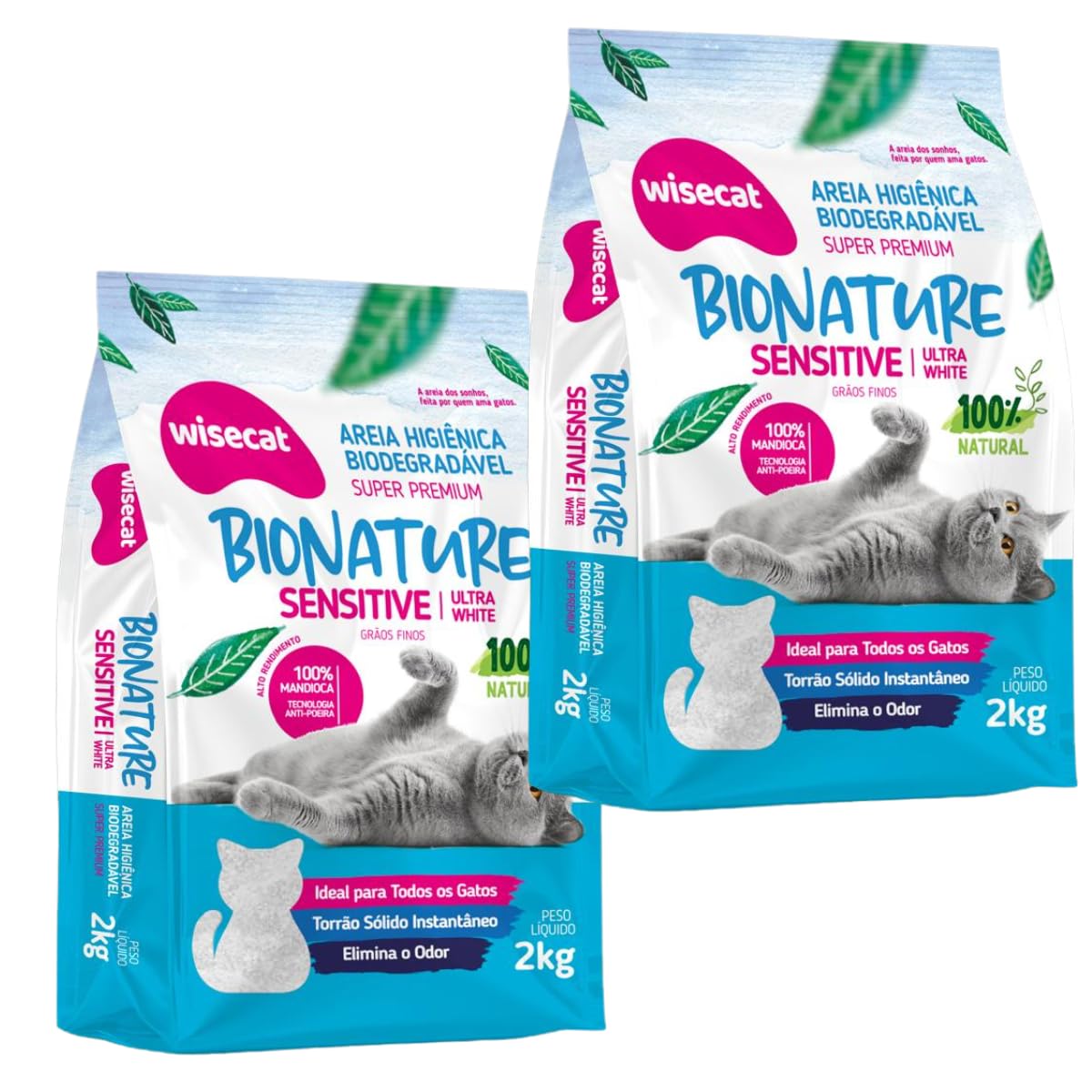 Kit 2 Areia Sanitária De Mandioca Grãos Finos Para Gatos Biodegradável Wisecat 4kg