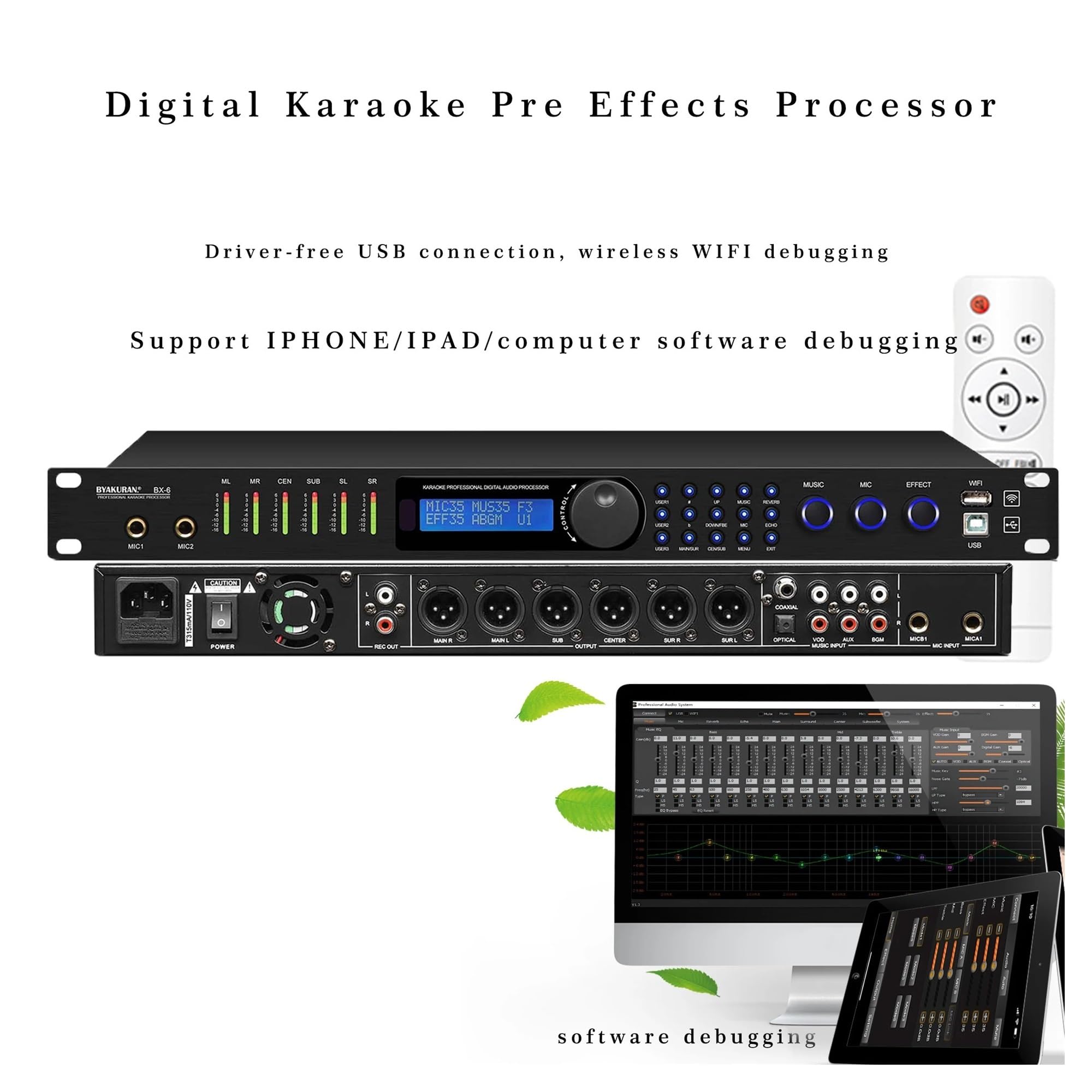 Korektor graficzny BX6 Profesjonalny Cyfrowy Efektor KTV Procesor Dźwięku Echa Procesor DSP Procesor Dźwięku Anty Wycie Oprogramowanie Komputerowe Bluetooth USB