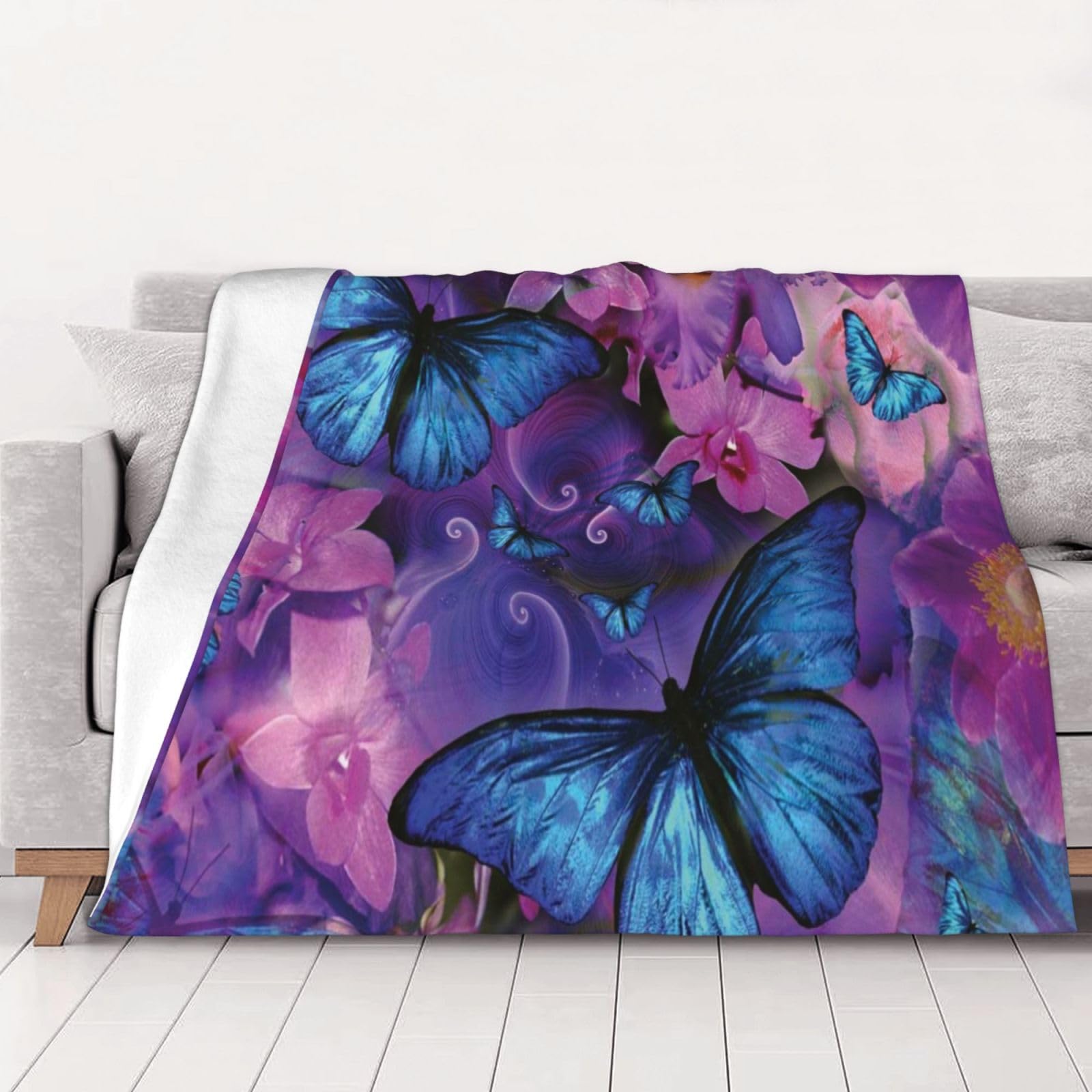 AUBKFELD Butterfly Printed Flannel Blanket 150x125 CM, Soft & Warm Throw Blanket for Sofa/Couch/Bed/Car, Gifts for Audlts Women Men