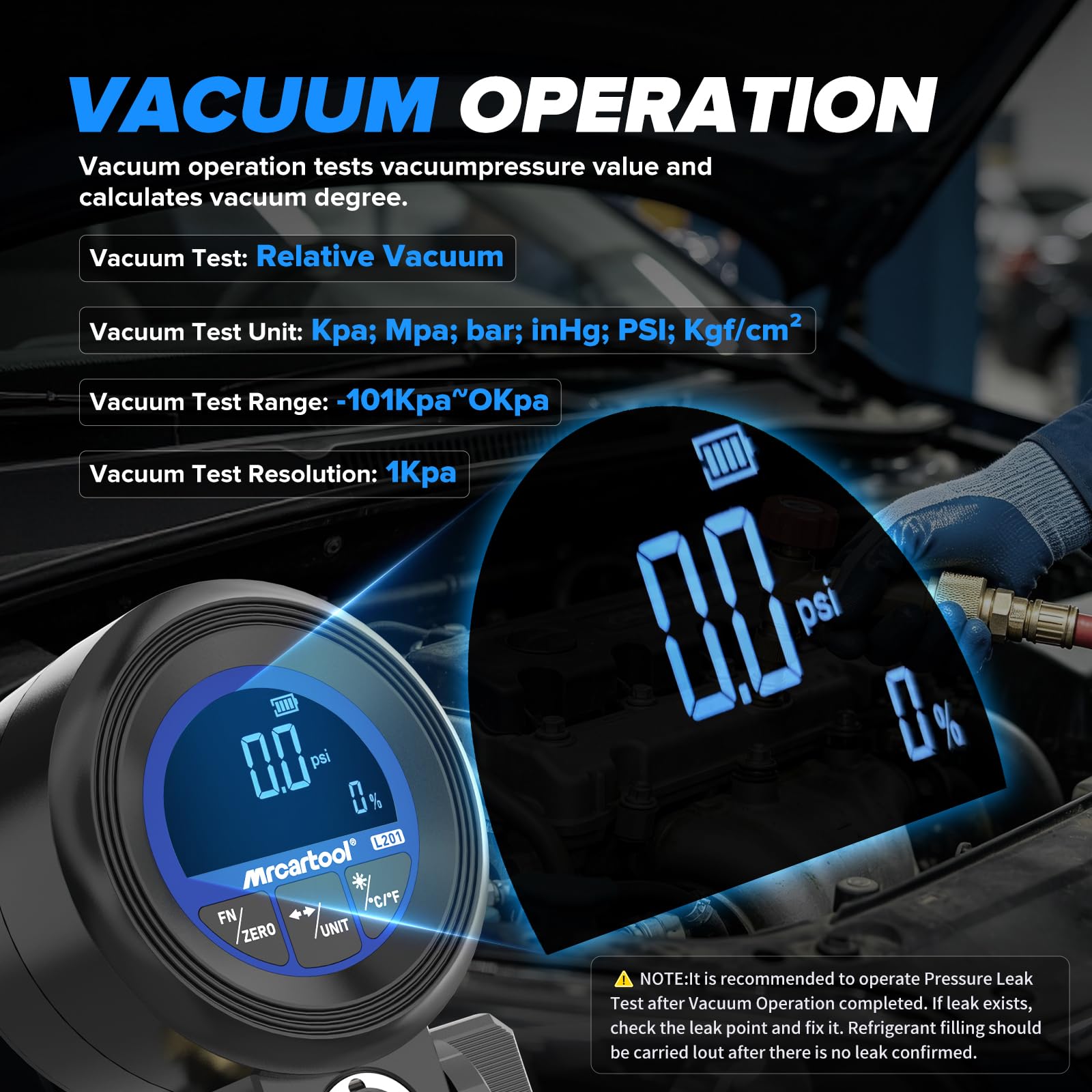 BELEY Alta Precisión Manómetro Digital Aire Acondicionado Equipado con Prueba de vacío y fugas, Vacuometro Digital Incluye 24 Refrigerantes, para Aire Acondicionado Doméstico de Automóvil y Comercial