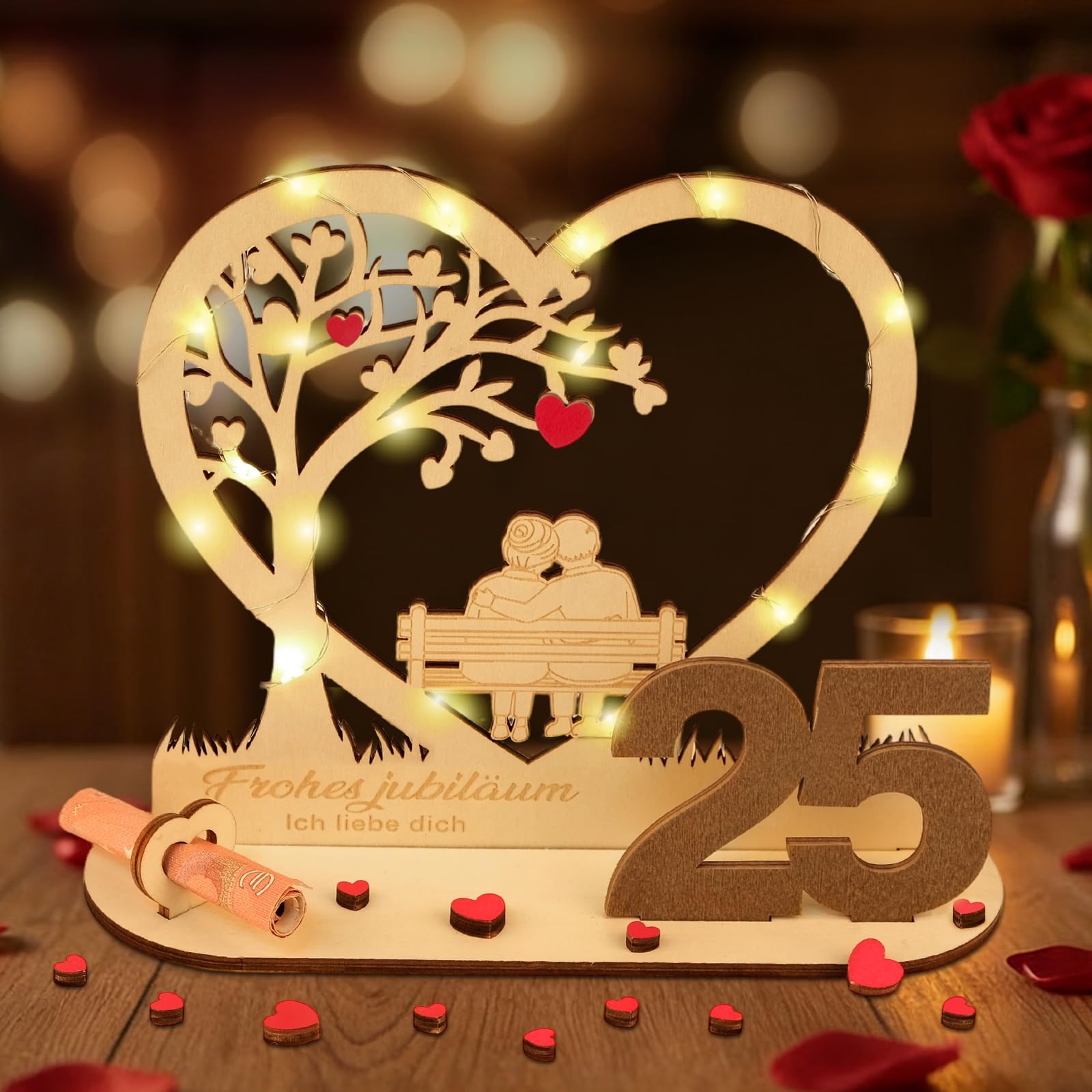 ARTREE Geldgeschenk Hochzeit, 25 Holz Geldgeschenke Zur Silberhochzeit Deko, Silberhochzeit Geschenk 25.Hochzeitstag für Geschenke, Geschenkidee zum 25. Hochzeitstag, Holzgeschenke Zum Jubiläum